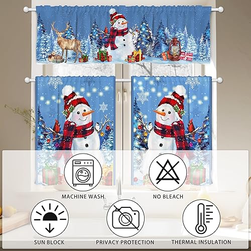 Miniatura 6 de Cortinas de cocina de Navidad, juego de 3 piezas de gnomos para decoración de Navidad para el hogar en interiores, cortinas azules de cocina y