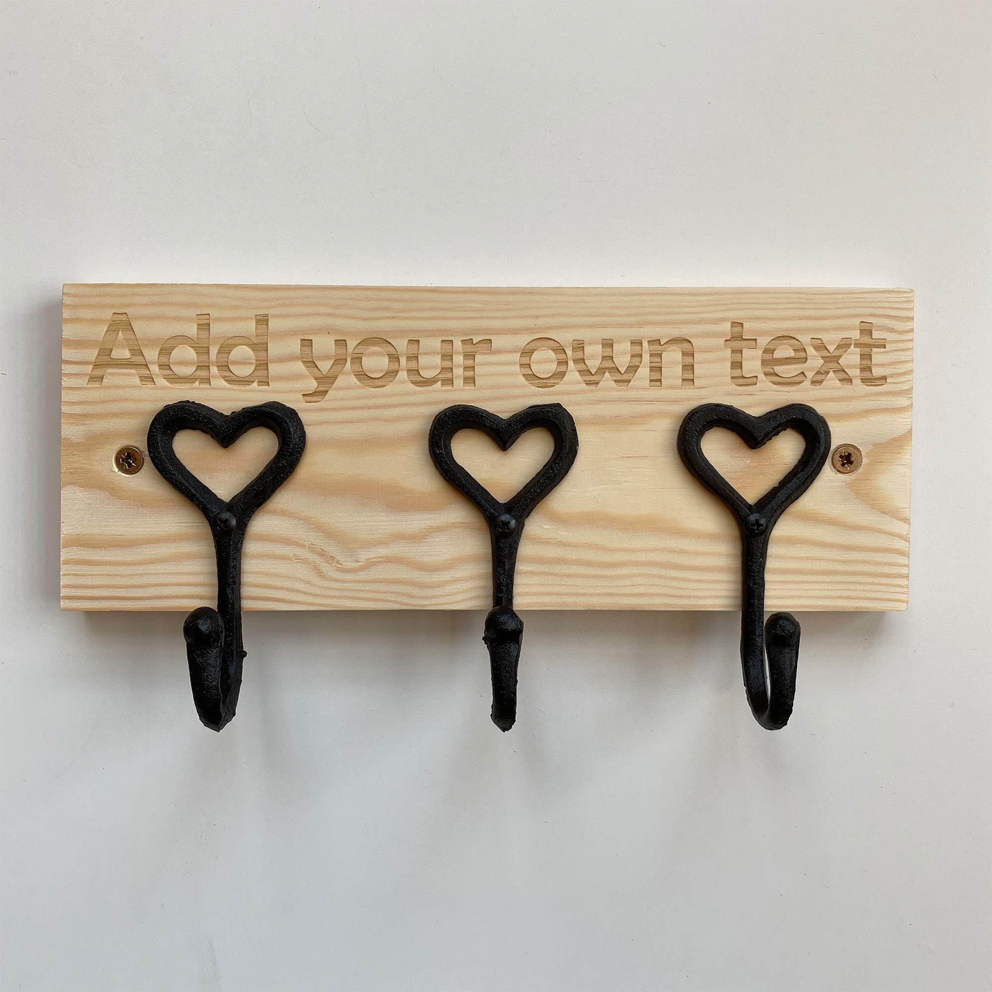 Cutncraft Designs Personalised Coat Rack Rail with 3 Heart Hooks for Jackets Children Nursery Add Own Text in Berlin Sans Font