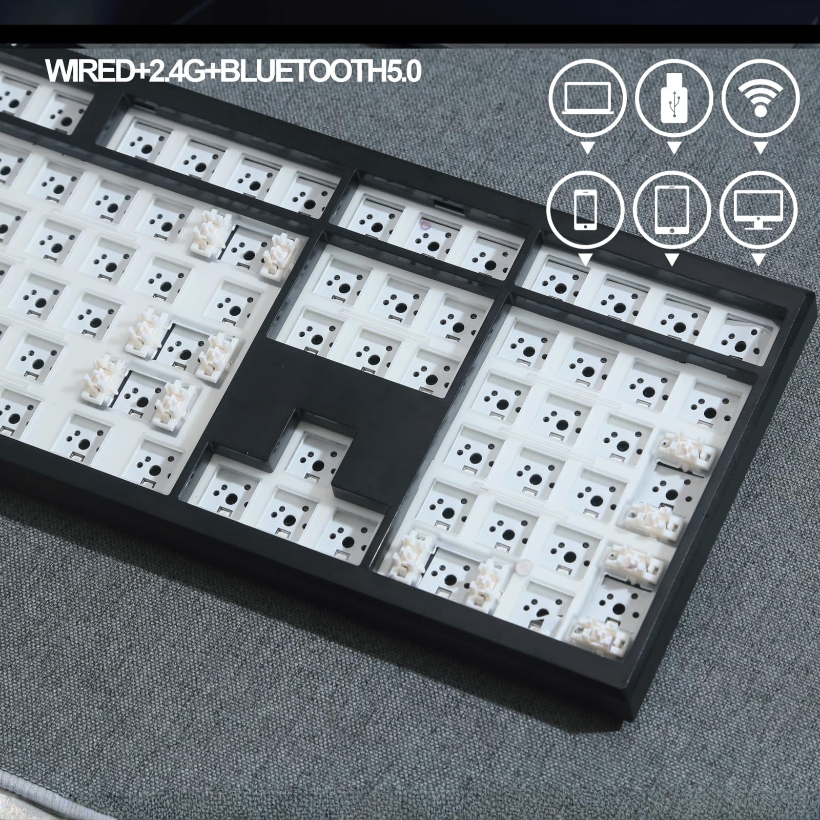 BOYI GMK108 - Kit de teclado Barebones, VIA/QMK con junta programable BT5.0/2.4GHz/Type-C con cable RGB retroiluminado de tamaño completo, kit de teclado mecánico de intercambio en caliente (negro)