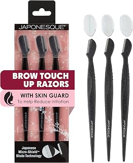 Japonesque Brow Touch Up Razors: Ultra-Sharp Japanese Blades for Precise Facial Hair Removal, Peach Fuzz & Brow Shaping, Protective Cover