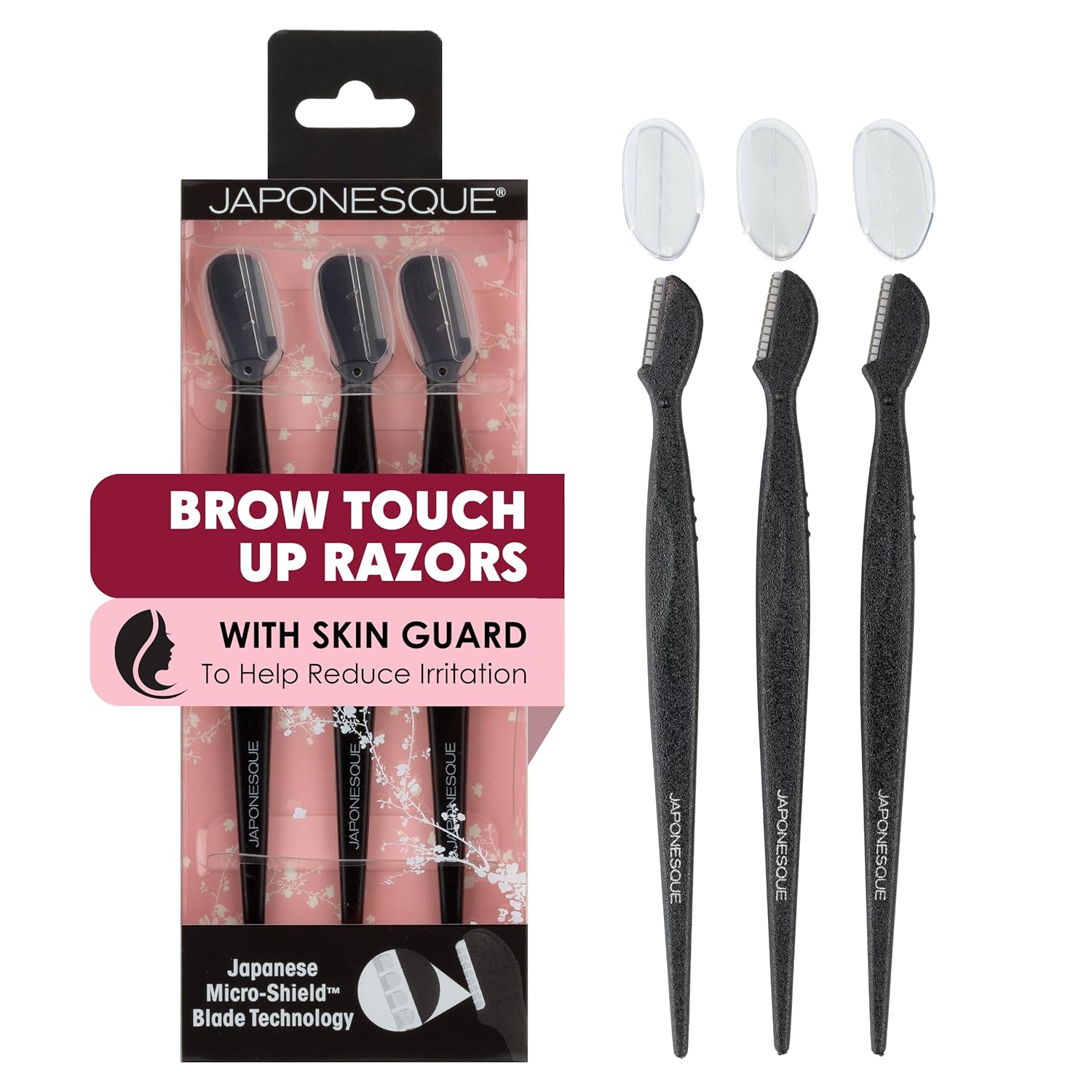 Japonesque Brow Touch Up Razors: Ultra-Sharp Japanese Blades for Precise Facial Hair Removal, Peach Fuzz & Brow Shaping, Protective Cover