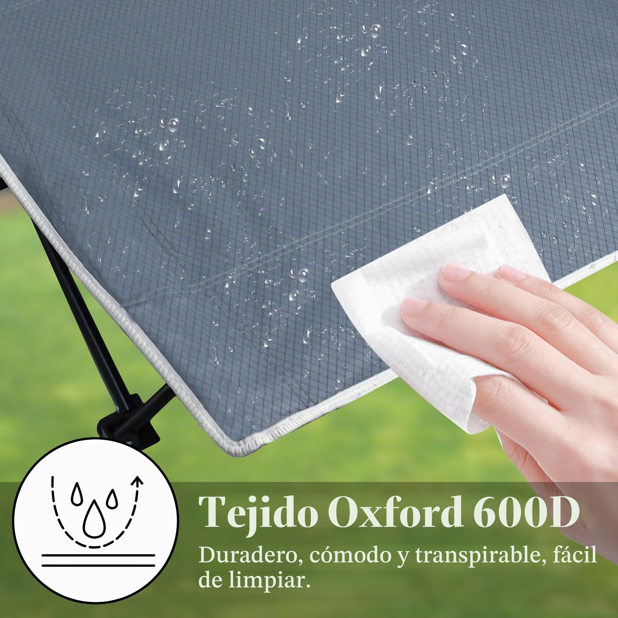 UISEBRT Cama de camping plegable portátil con bolsa de transporte y bolsillo lateral, estable de tejido Oxford, soporta hasta 250 kg, ideal para interiores y exteriores