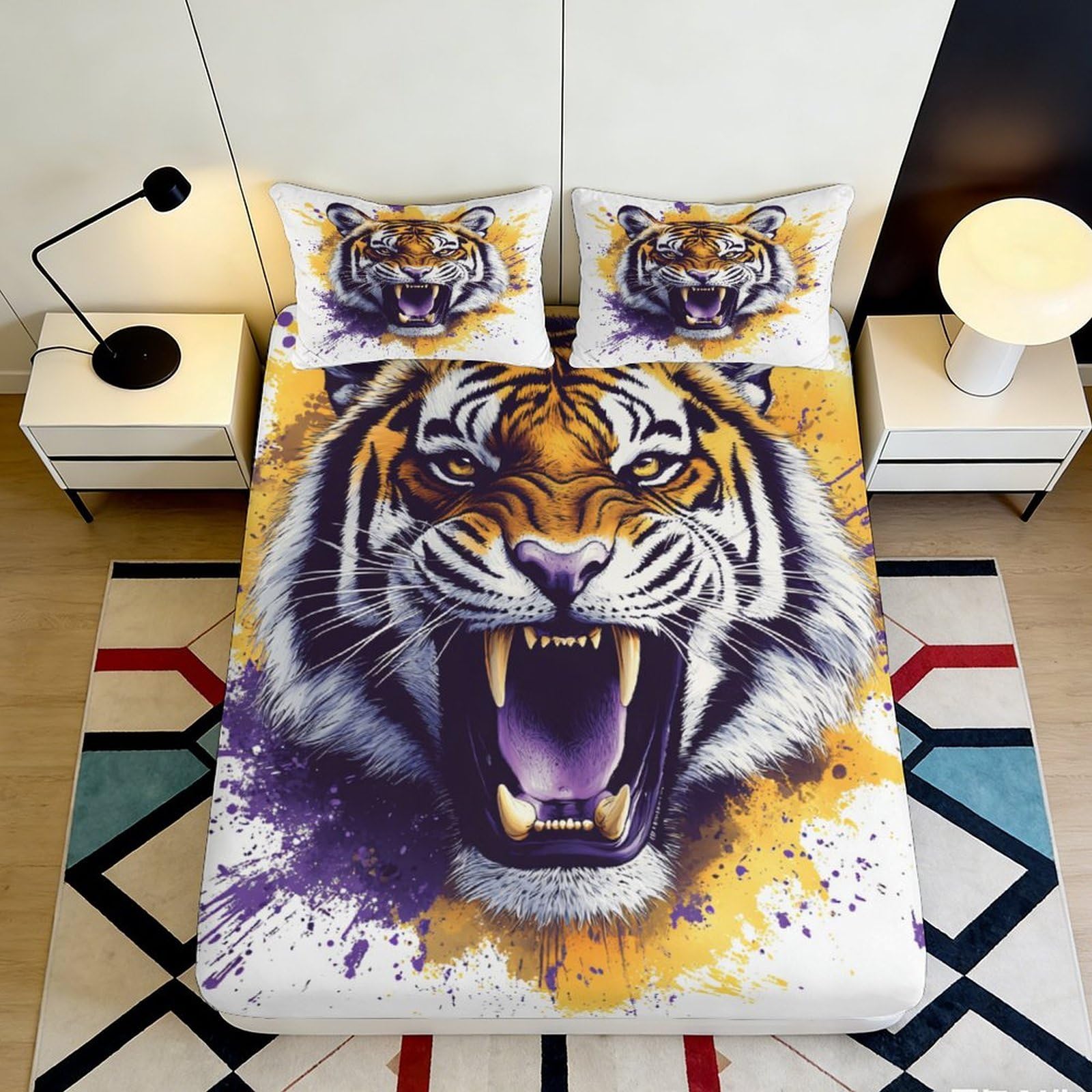Pnayamiorkfel Style-6 3D Printed Roaring Tiger Fitted Sheet Microfiber Soft Washable Wild Animal Bed Cover For Bedroom Dorm Decor 90X200x25cm