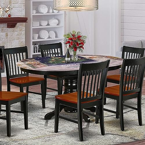 Miniatura 2 de XISUNYA Mantel ovalado ajustable de poliéster elástico para Navidad, mantel ajustable con estampado de villancicos nevados, se adapta a mesas