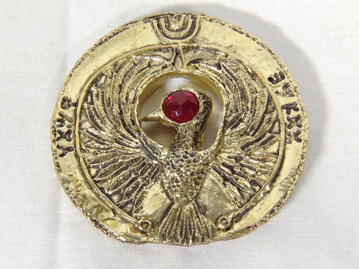 Indy Staff of Ra Headpiece, Antique Gold, Red Jewel, Stand and Acrylic Case