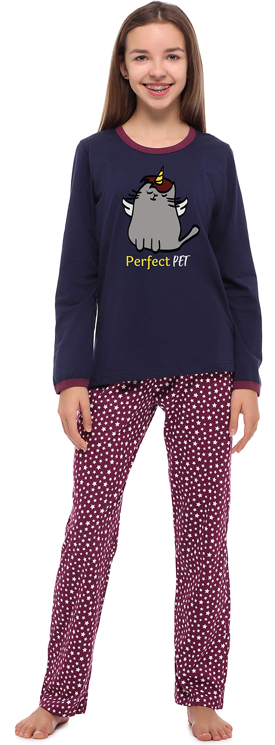 Merry Style Mädchen Lang Zweiteiliger Schlafanzug aus Baumwolle Pyjama Set Winter MS10-192