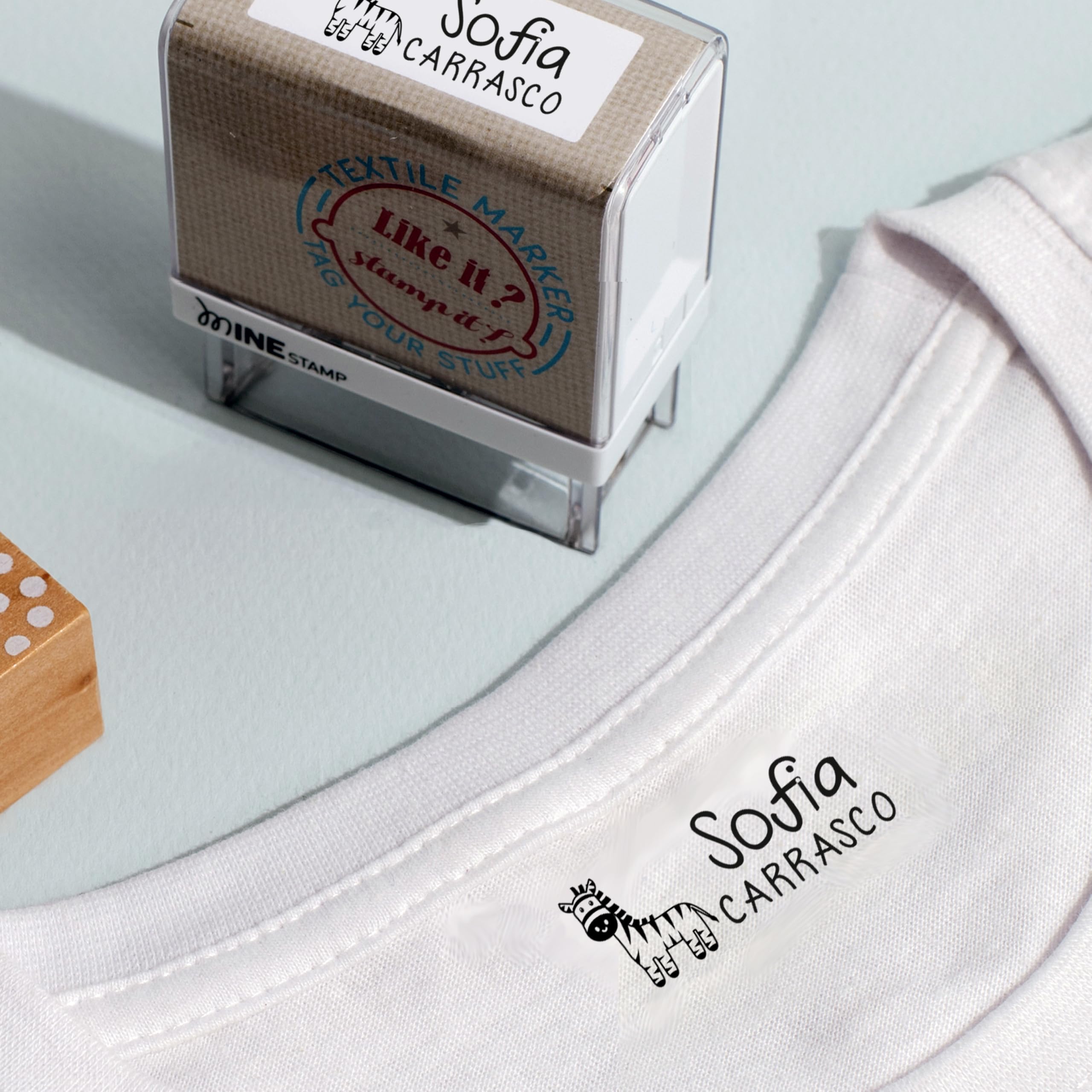 Timbro Personalizzato Per Tessuti | 15x40mm, 2 Righe | Lavabile, Fino A 20 Caratteri - Foto 2