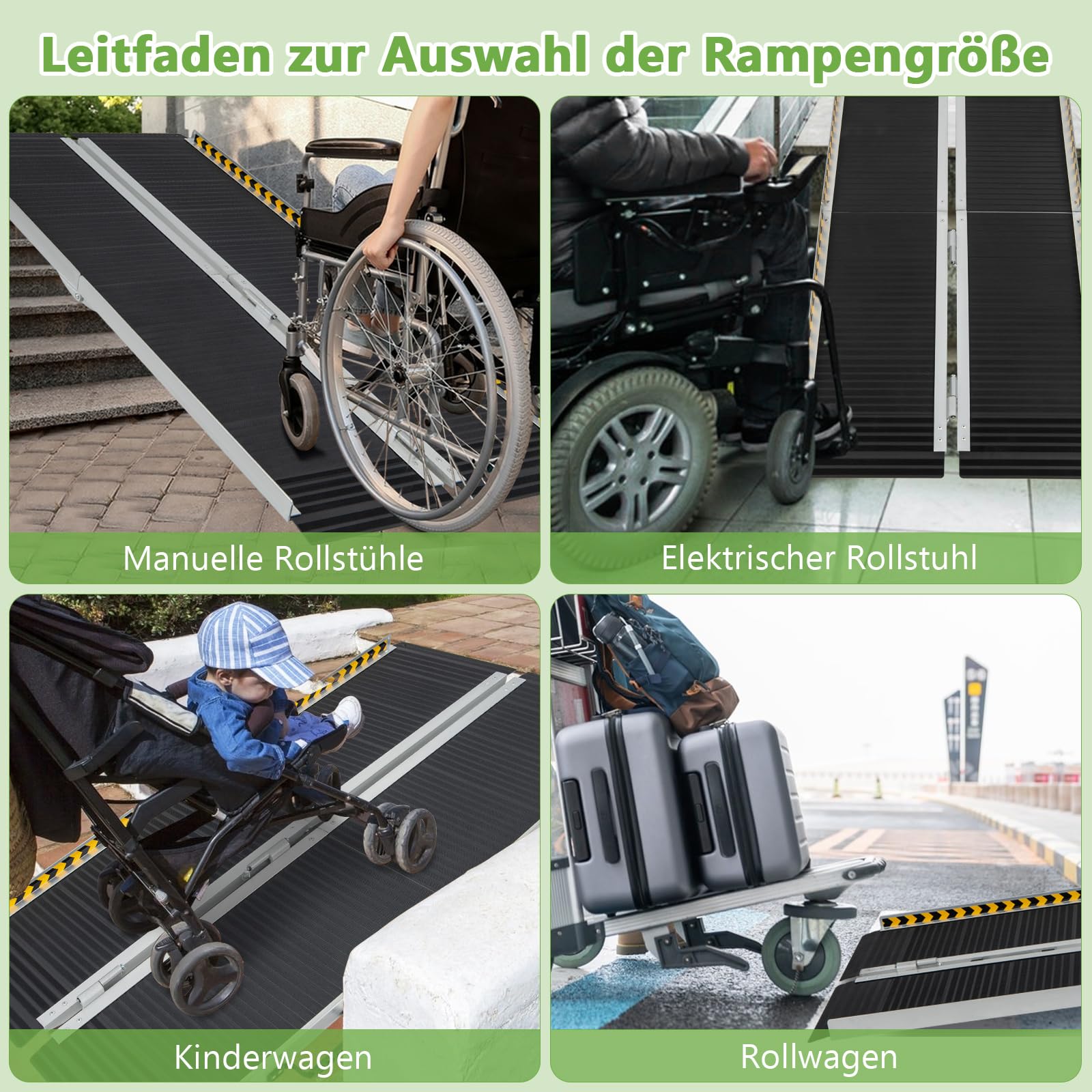 GOPLUS Rampa dla wózków inwalidzkich z aluminium, przenośna rampa aluminiowa z płytą przejściową, antypoślizgową powierzchnią i odblaskową naklejką ostrzegawczą, składana rampa na schody, bagażnik