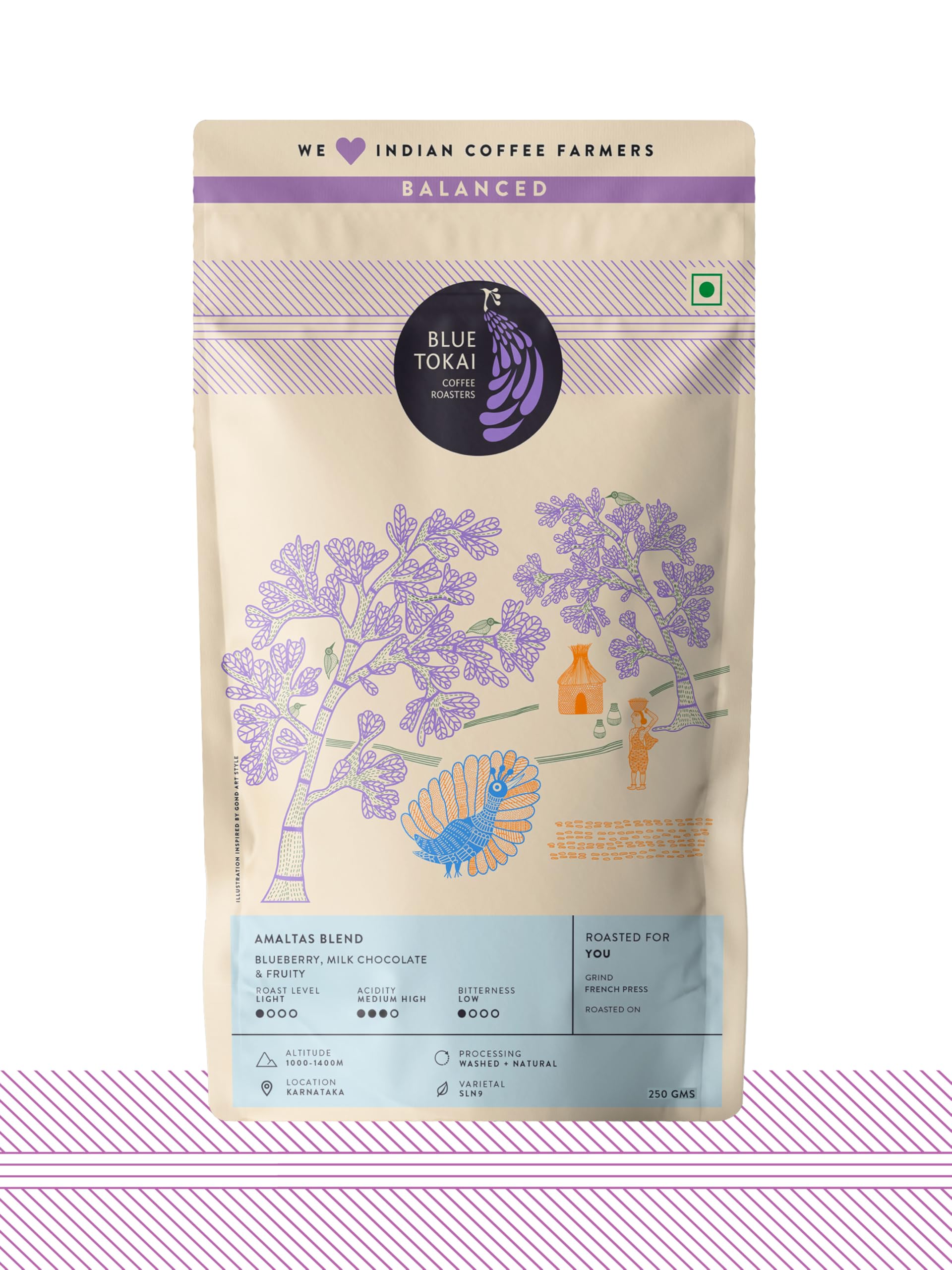 - Blue Tokai Coffee Roasters Amaltas Blend - Light Roast | French Press Coffee Grind 250g | Rich & Indulgent | 100% Arabica Beans | Specialty Coffee | Freshly Roasted Ground Coffee