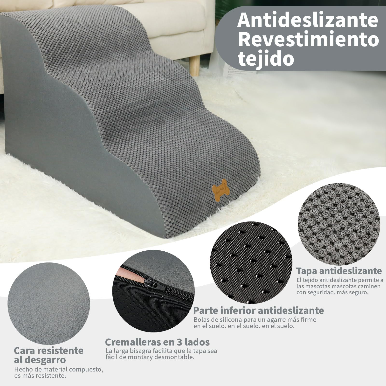 Nepfaivy Escalera para Perros Mediano - Rampa Antideslizante para Perros, 3 Etapas
