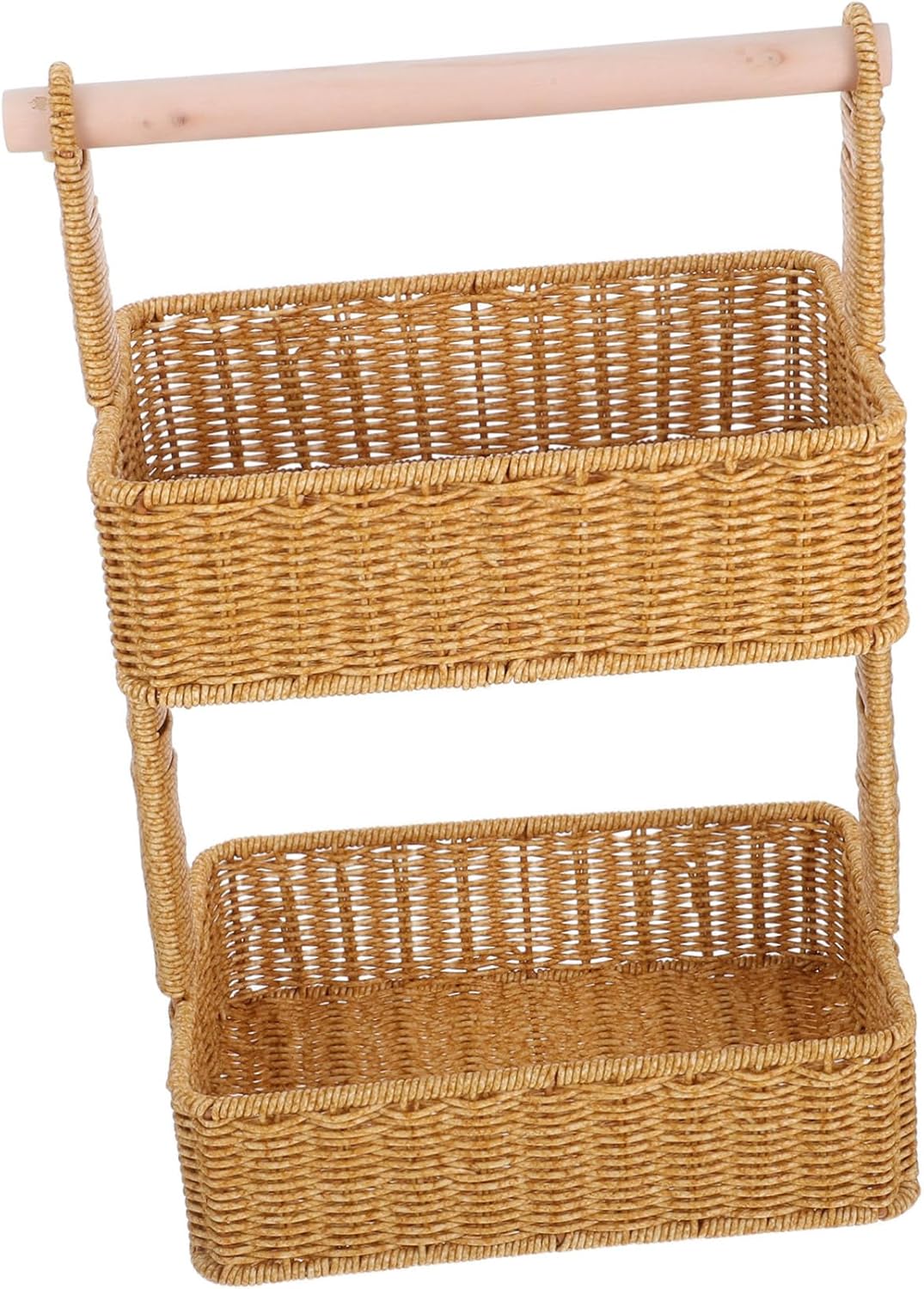 PRETYZOOM 2tier Hanging Storage Hand Woven Double Rattan Style Organizer for Boho Decor for Kitchen Bathroom and Living Room Storage