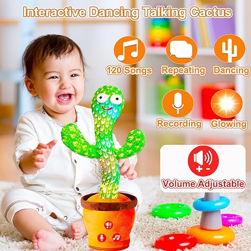 Miniatura 2 de Juguetes interactivos para bebés, juguete de cactus que habla bailando, volumen ajustable, imitando cantar y repetir, juguetes para niños pequeños,
