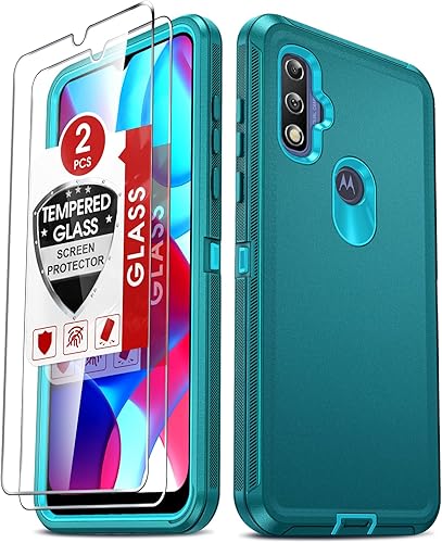 LeYi Funda para teléfono Moto-G-Pure Motorola G Pure 2021 con 2 protectores de pantalla de vidrio templado 3 en 1, protección de cuerpo completo, a