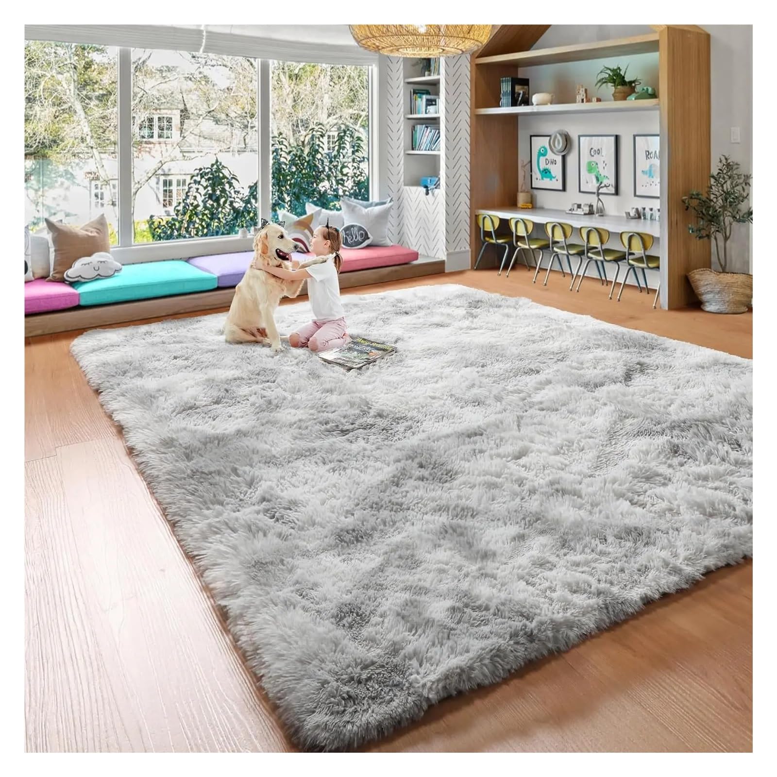 Tapis chambre à coucher gris 200x200 cm en peluche douce salon