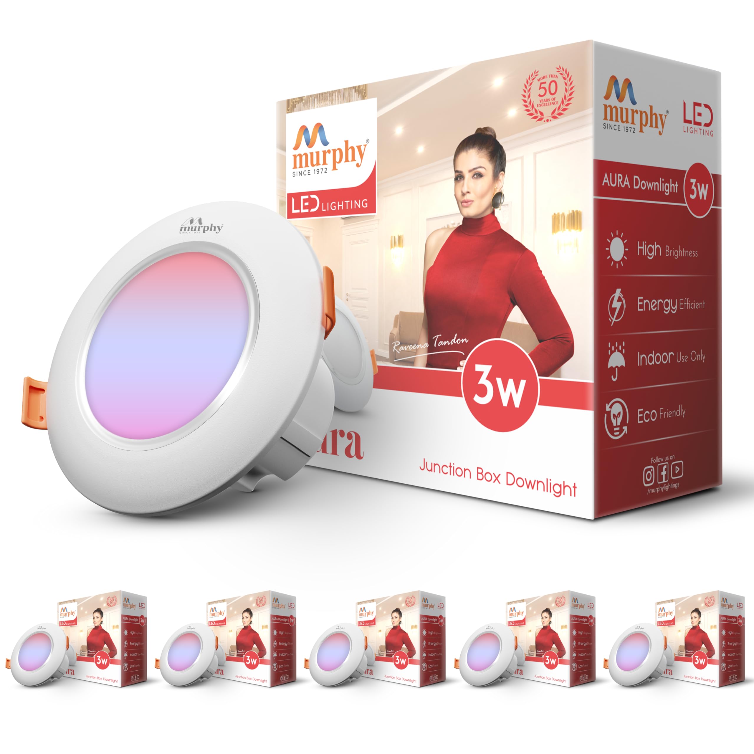 Murphy 3W Aura LED Deep Junction Box 3-in-1 Color Changing Light (Red/Blue/Pink, Pack of 6)-image-41
