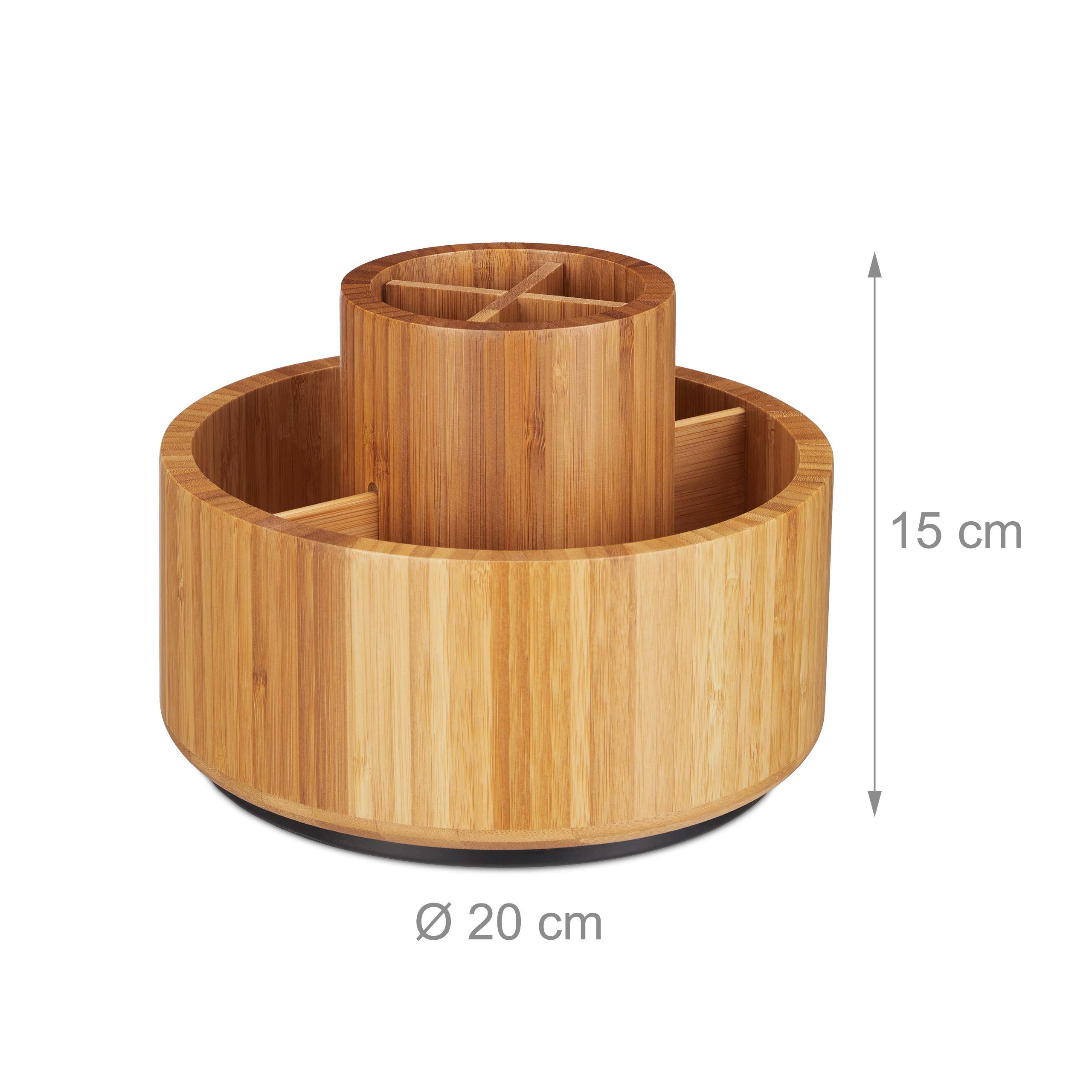 Relaxdays, Naturalny organizer do makijażu, bambusowy, obracany o 360 stopni, okrągły, na pędzle, szminki i kosmetyki, pojemnik na długopisy, średnica: 20 cm, 15 x 20 x 20 cm