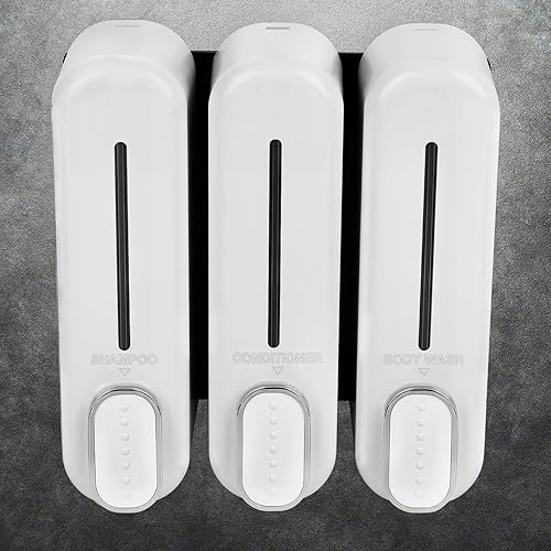 SMART HACKS Dispensador de champú para pared de ducha, dispensador de champú y acondicionador, dispensador de champú de ducha de 3 cámaras, 3 x 11.8