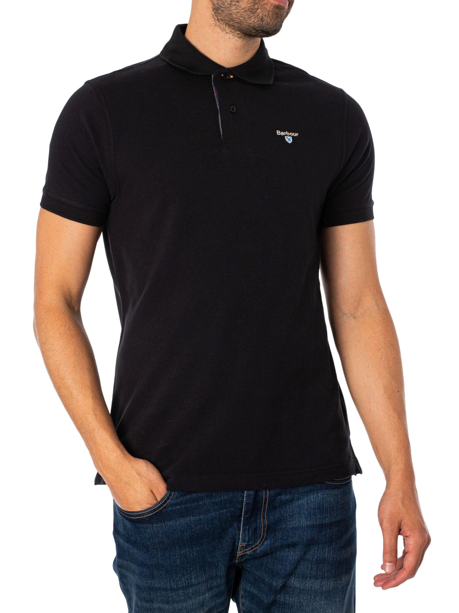 Barbour Hombre Polo De Piqué De Tartán, Black/Modern