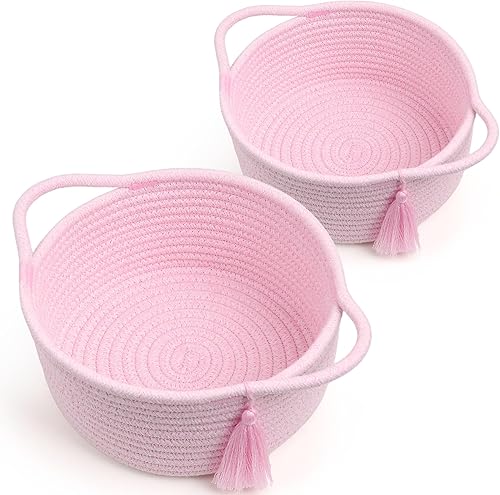 Miniatura 20 de Cesta pequeña morada, bonitas cestas de regalo tejidas con juego de envoltura de celofán para niña, contenedor decorativo de cuerda de algodón, Lila