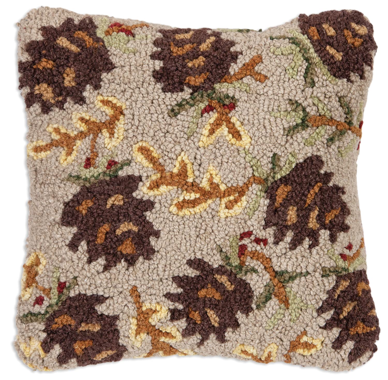 Chandler 4 Corners Artist-Designed Cones Northwoods Hand-Hooked Wool Decorative Throw Pillow (14” x 14”) Lake & Lodge Pillow for Couches & Beds - Easy Care & Low Maintenance - Lake House Cabin Pillow