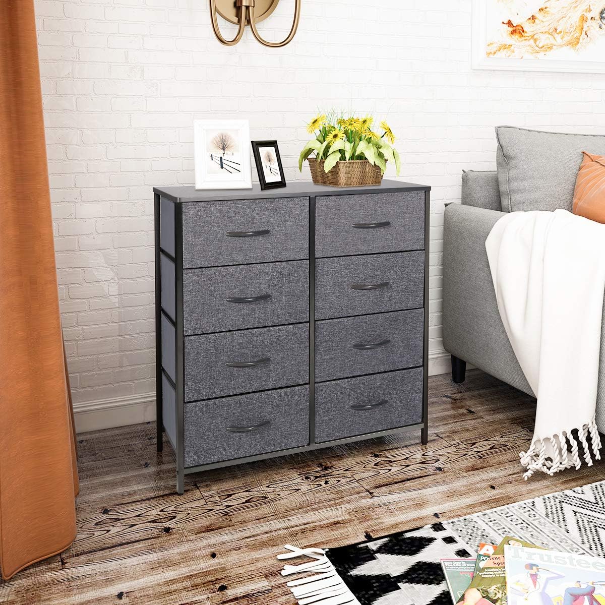 Kamiler Dresser with 8 Drawers,4-Tier Wide Chests of Drawers,Tall Storage Organizer Tower Unit for Bedroom,Living Room,Hallway,Closets - Sturdy Steel Frame,Wood Top, Easy Pull Fabric Bins(Gray) : Everything Else
