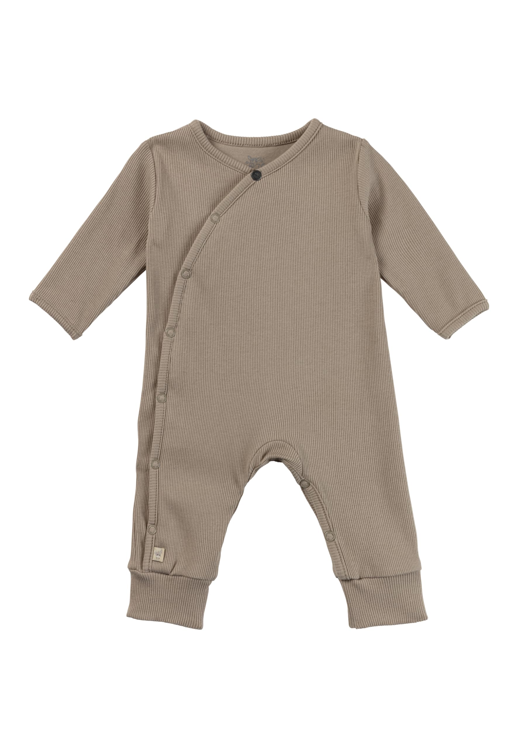 Sterntaler Playsuit Rippjersey - Unisex Baby Einteiler in Wickeloptik - Langarm Overall seitlich und im Schritt zum Knöpfen - Neugeborenen Strampler - Sand, Größe 74