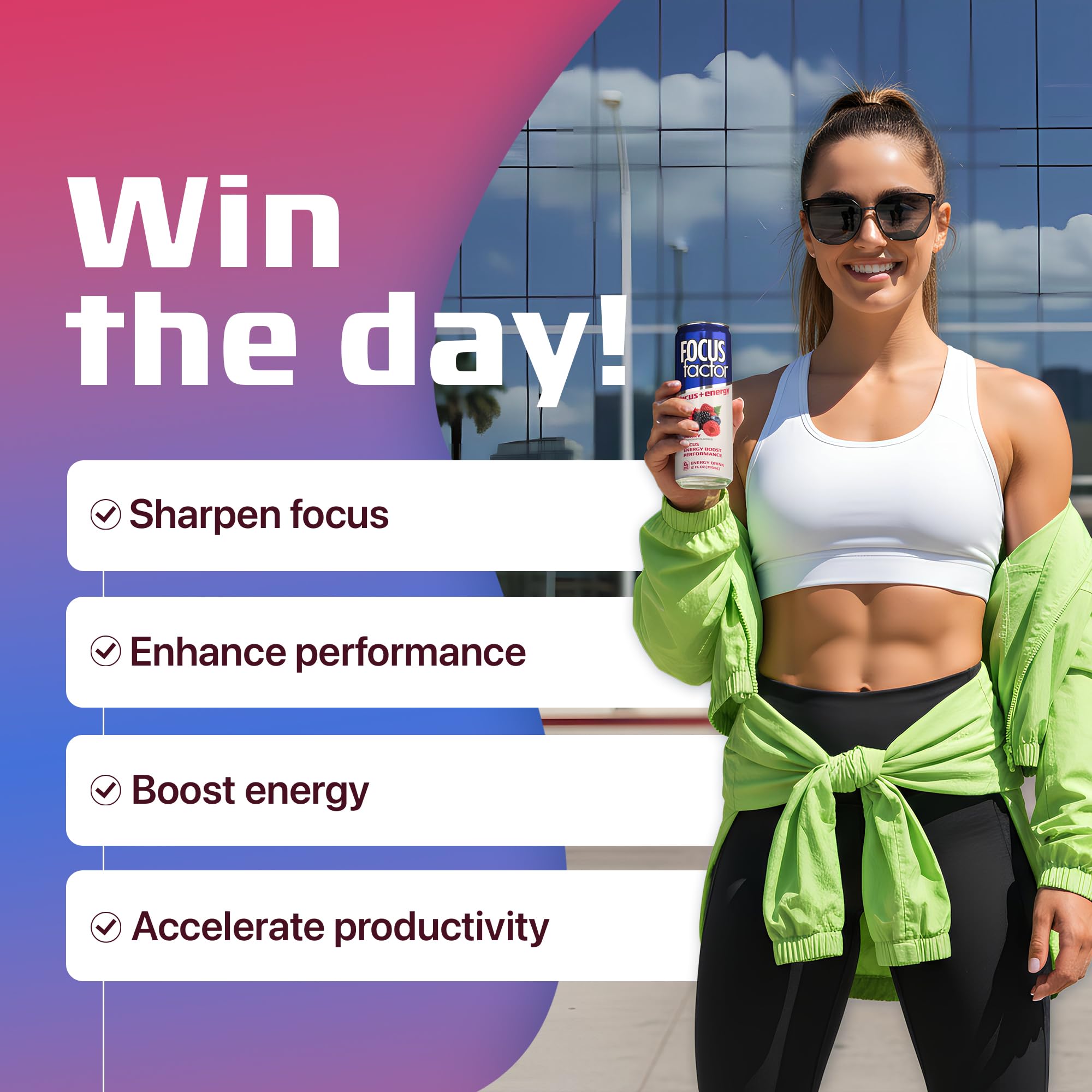 Focus Factor Energy Drink - 12 x 355ml Cans (Berry Flavour) - with Focus + Energy - Lightly Carbonated, Sugar Free, Low Calorie with Vitamin B6 & Vitamin B12