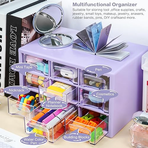 Miniatura 5 de Organizador de almacenamiento de escritorio con 9 cajones, gabinete de almacenamiento de plástico transparente, caja de almacenamiento de escritorio