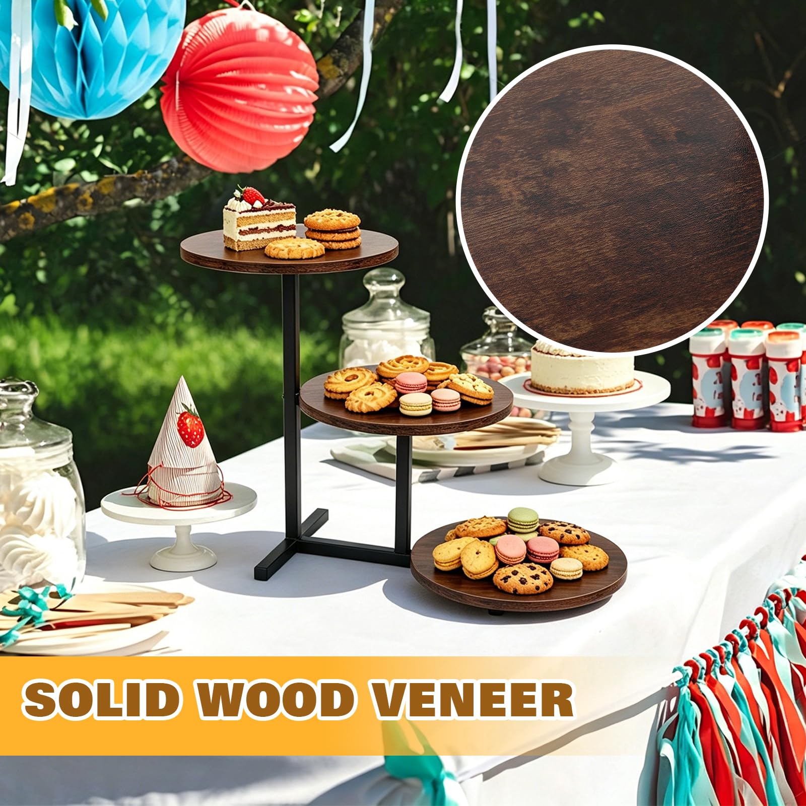 TWSOUL Alzata in legno a 3 ripiani, 3 pezzi, diametro 25 cm, per 50 cupcake, come torte, frutta, biscotti, caramelle, per matrimoni, compleanni, tè pomeridiano, feste