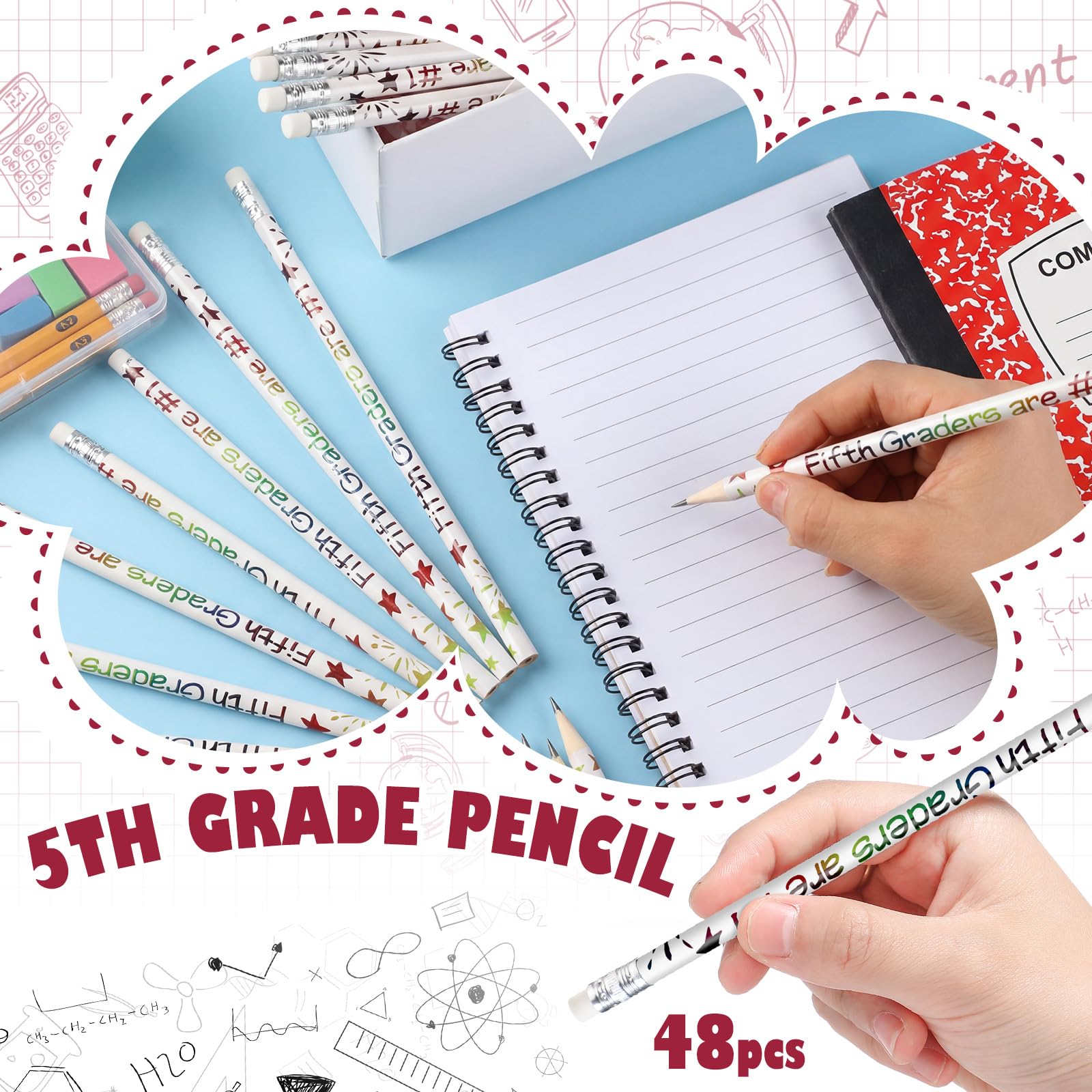 Tenceur 48 matite motivazionali di quinta elementare con gomme con forniture per il rientro a scuola per bambini, studenti, insegnanti, ricompensa in classe