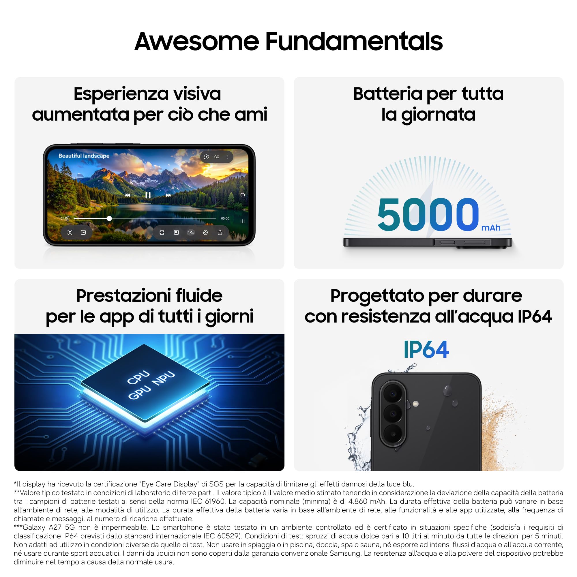 Samsung Galaxy A27 5G, 128GB, RAM 6GB, Blue [Versione Italiana] | 3 anni di Garanzia, Smartphone sottile, Cerchia e Cerca, Gomma Oggetto, Trascrizione Vocale, Tripla Camera, IP64, 5.000 mAh