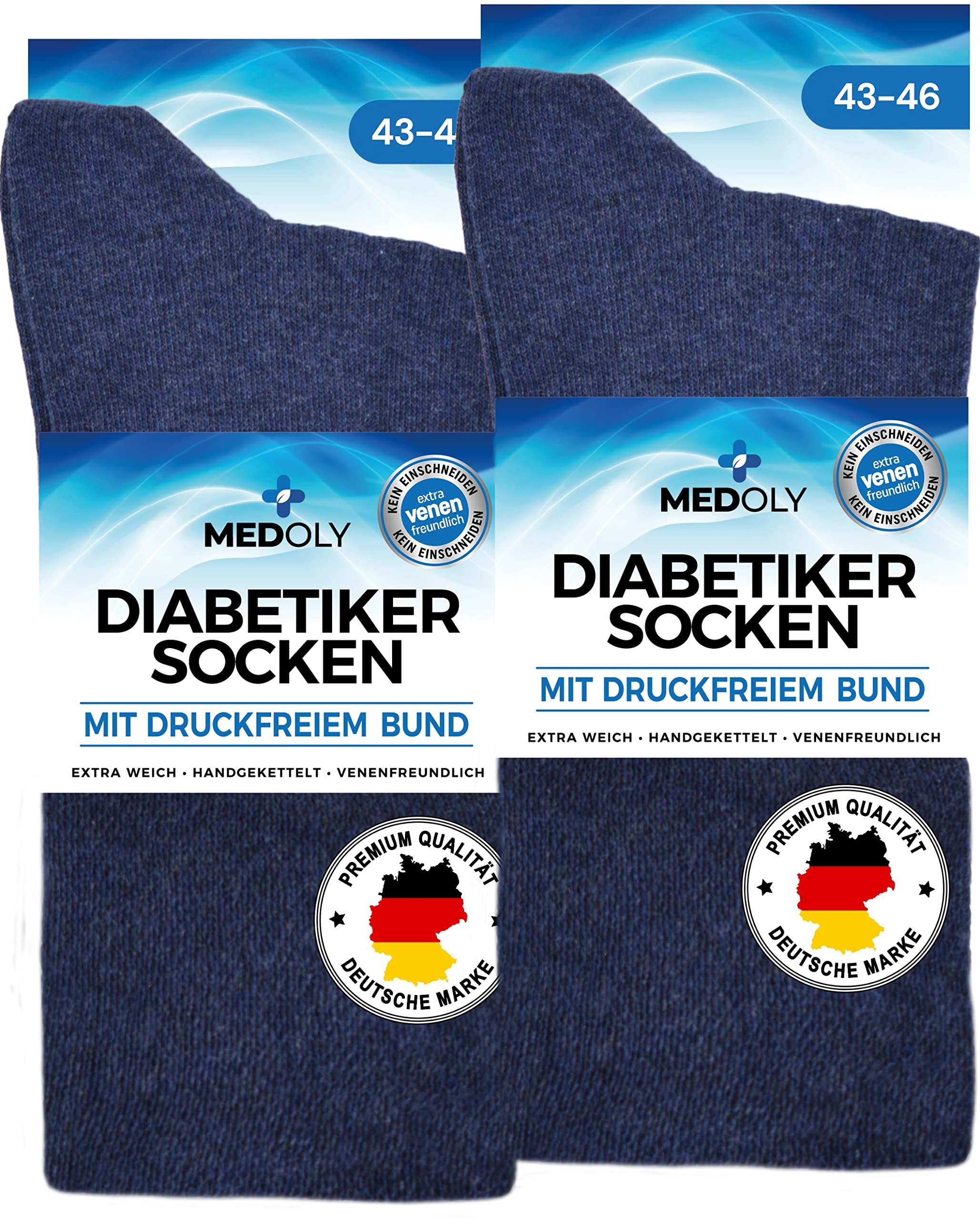 Medoly Men's 6 X Dark Blue Diabetic Socks (6 Pairs) Without Elastic Waistband, With 97% Cotton, For And Wo - Socks Without Disturbing Seam, Diabetic Socks Without Waistband, 47-50