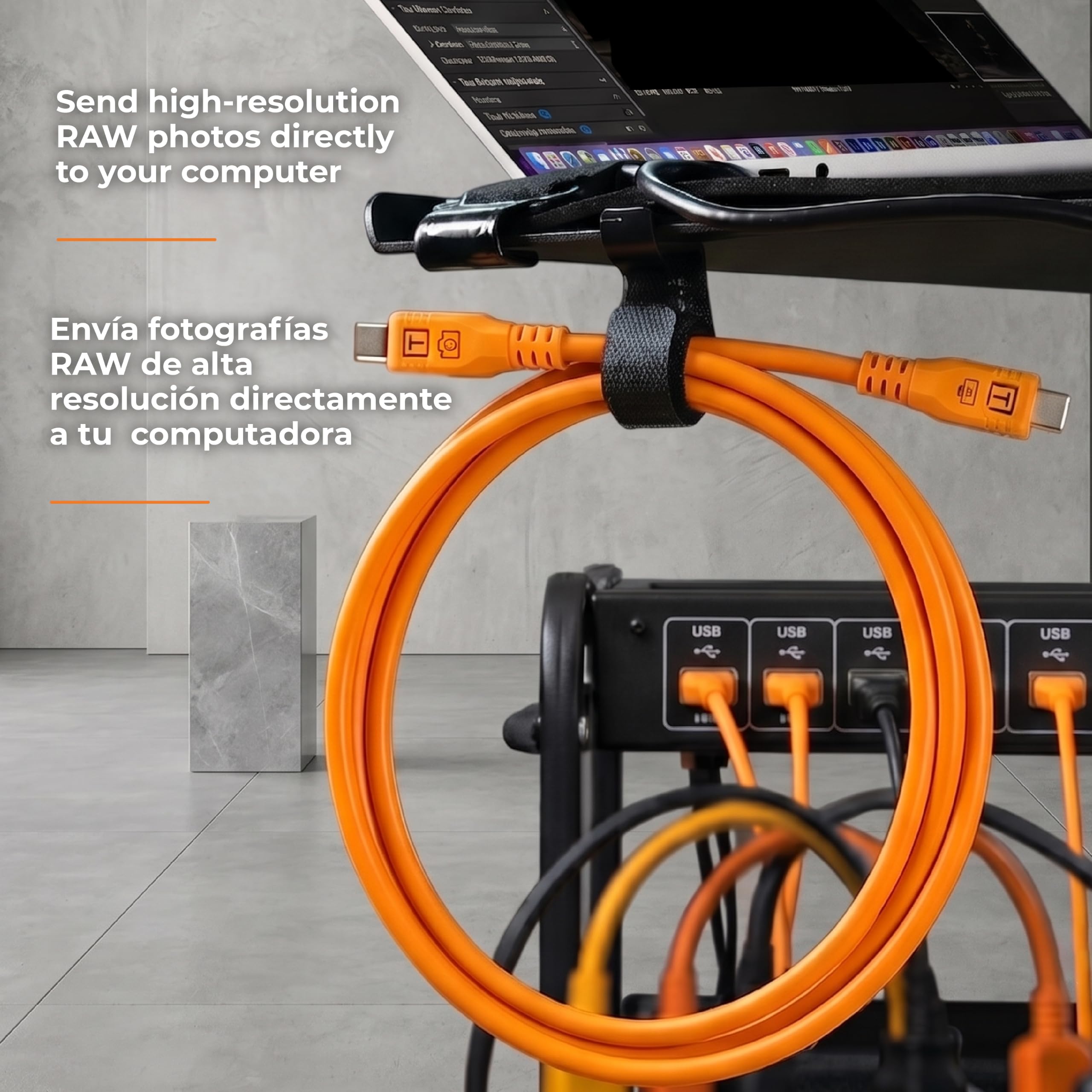 Tether Tools TetherPro Optima - Transferencia de datos exclusiva USB de 10 G, cable recto a recto de 3 m, color naranja