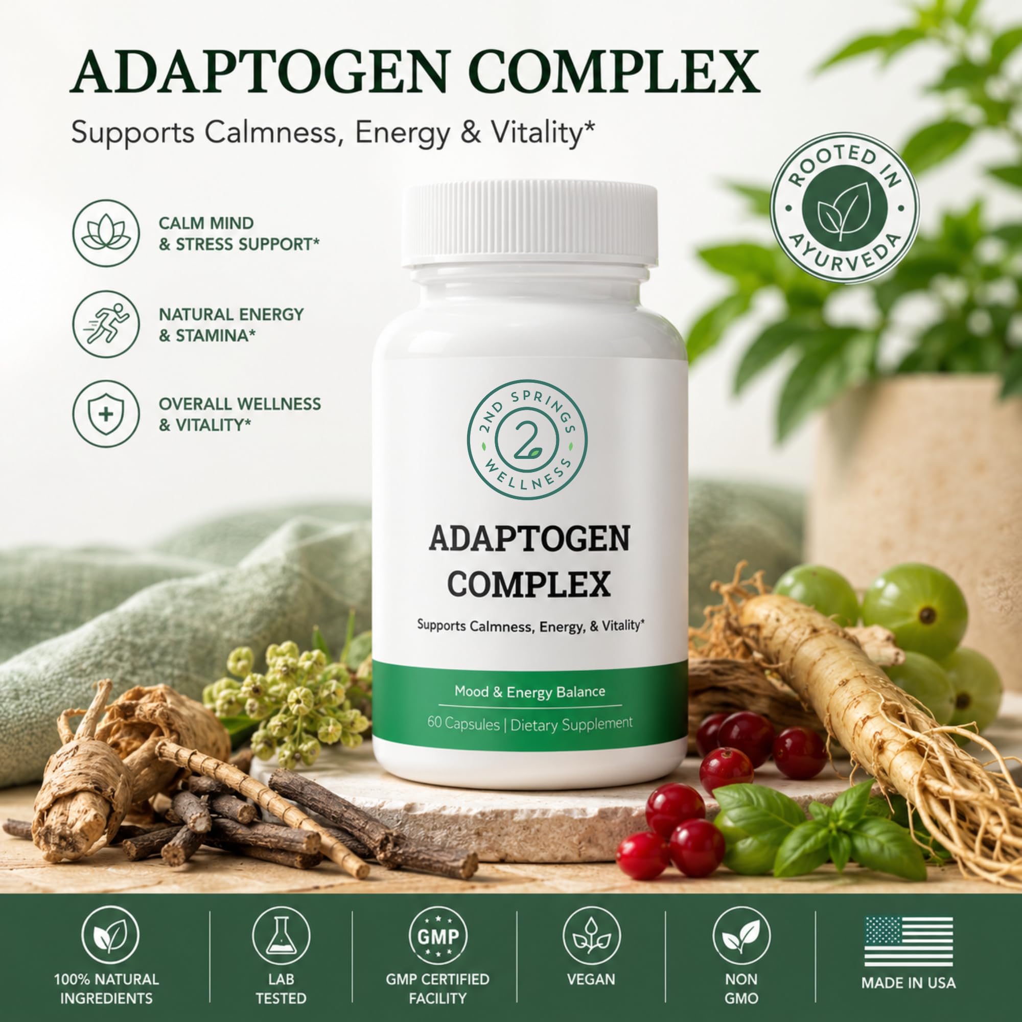 Adaptogen Complex Supplement | 9 Adaptogens with Ashwagandha — Amazon image 3