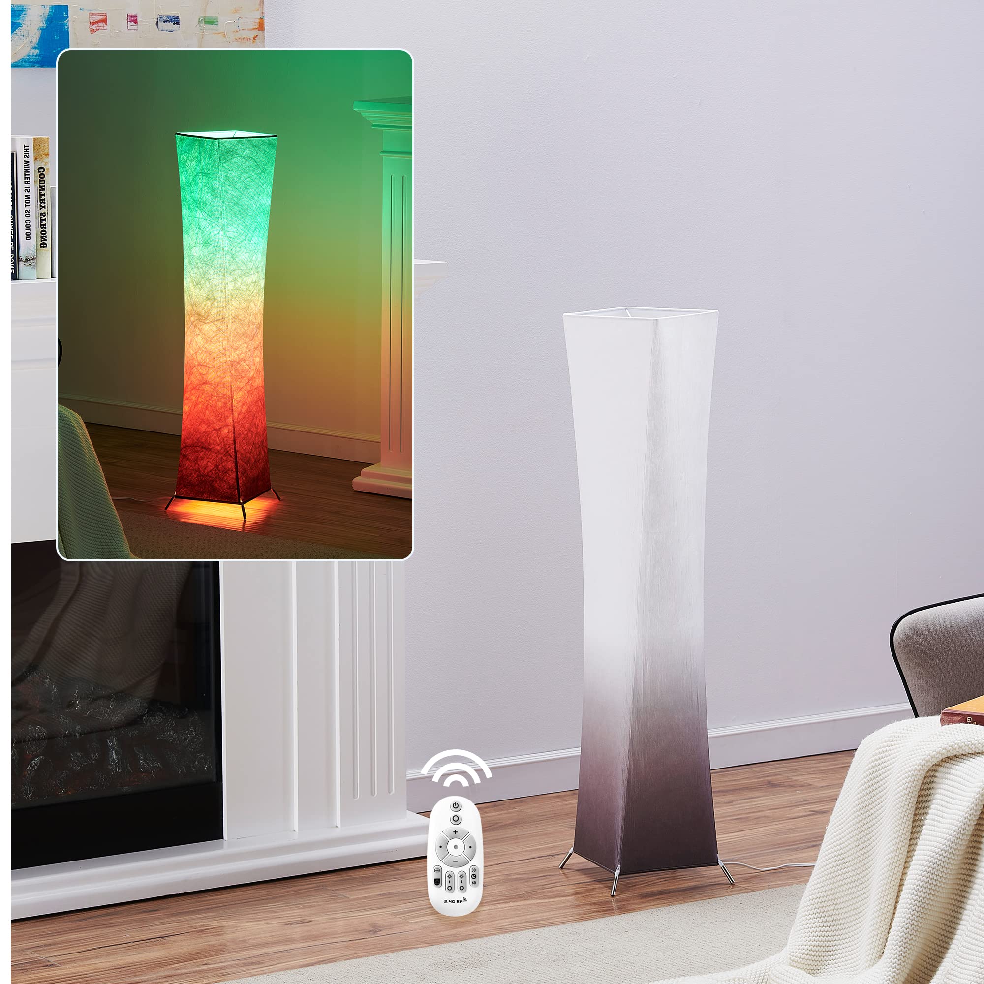 chiphyFloor Lamp, 39"(XS) Standing Lamp, RGB Color Changing LED Bulbs, Adjustable Brightness Color Temperature, Brown Grandient Fabric Lampshade, Remote Control, for Living Room, Bedroom, Kids Room