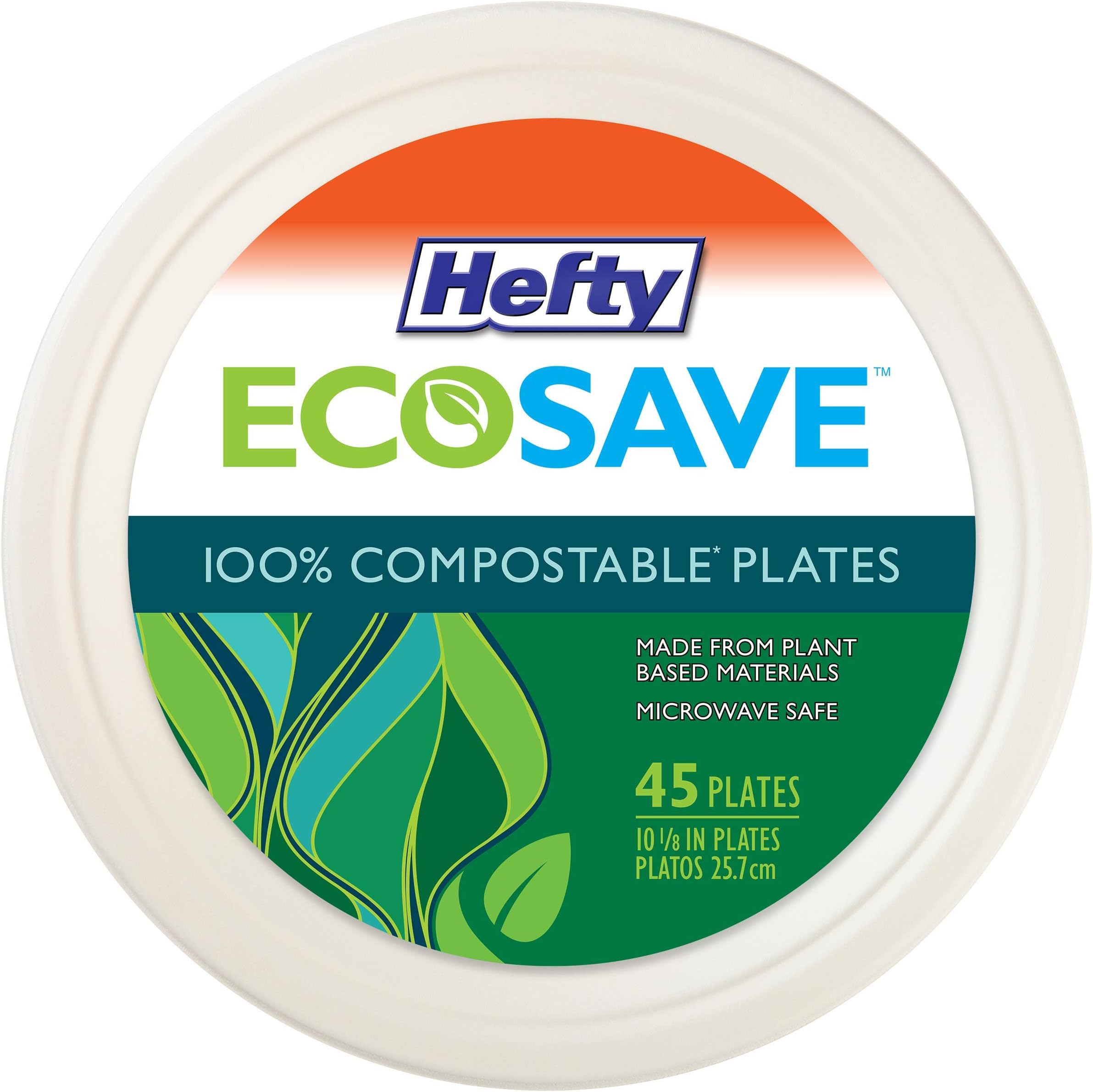 Hefty ECOSAVE Compostable Thanksgiving Paper Plates, 10-1/8 Inch, 45 Count