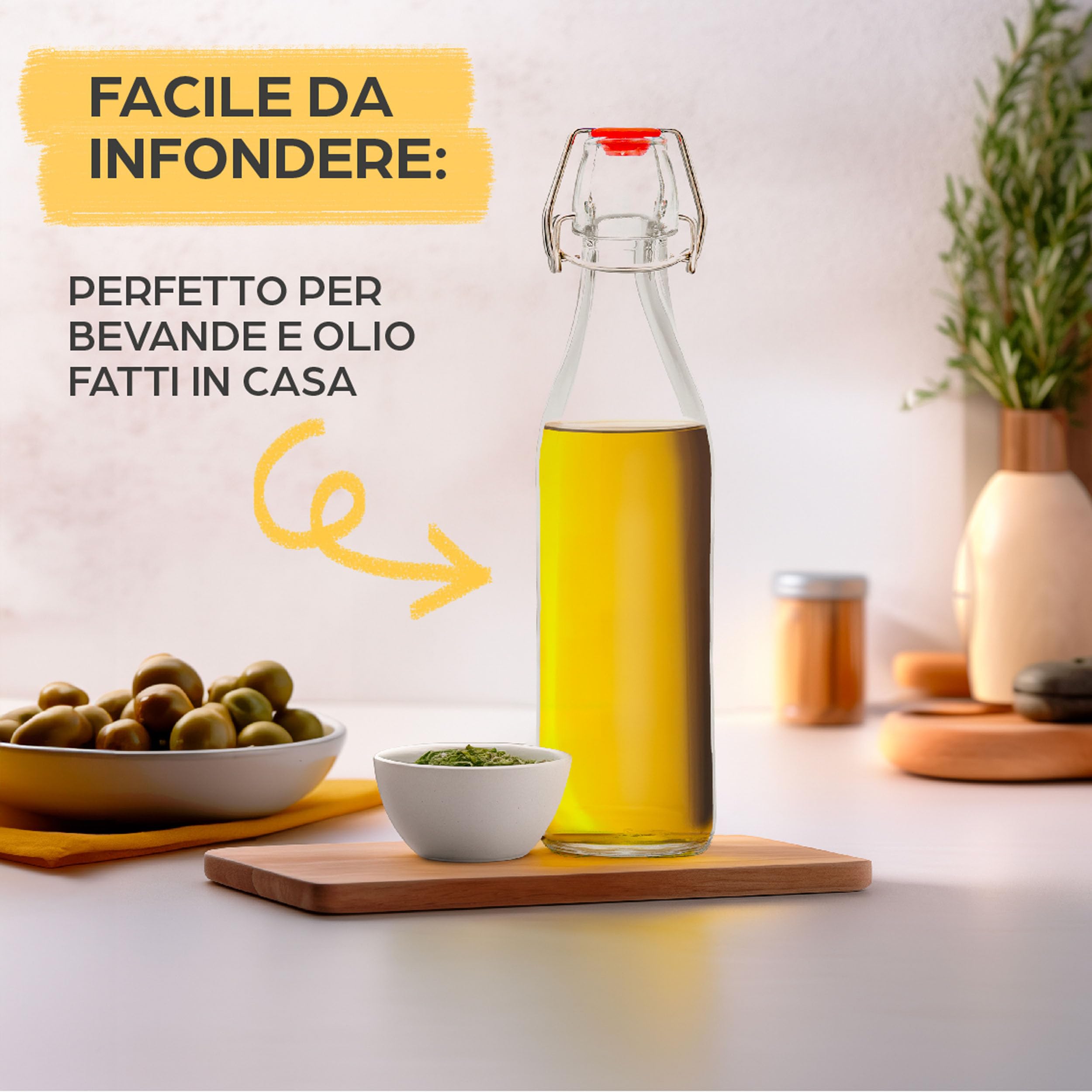 Praknu 6 Bottiglie Vetro 500ml con Tappo Ermetico - 6 Etichette e Penna - 6 Guarnizioni Extra - per Liquore, Olio, Birra & Vino