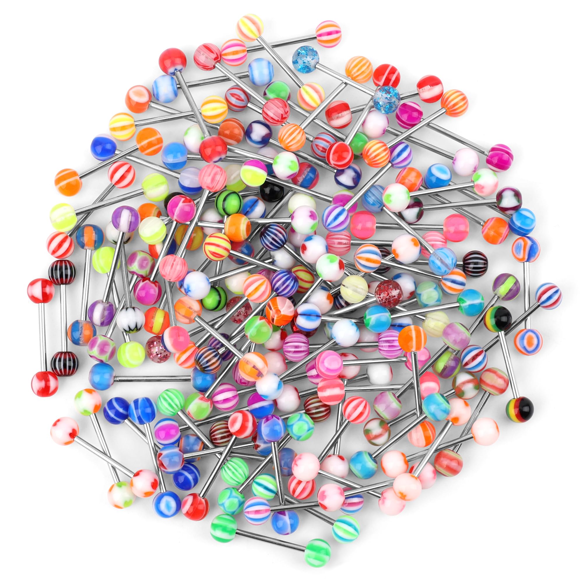 110Pcs Wholesale 14g Tongue Ring Barbells Stainless Steel Bar Tongue Rings Assorted Colors for Women Man