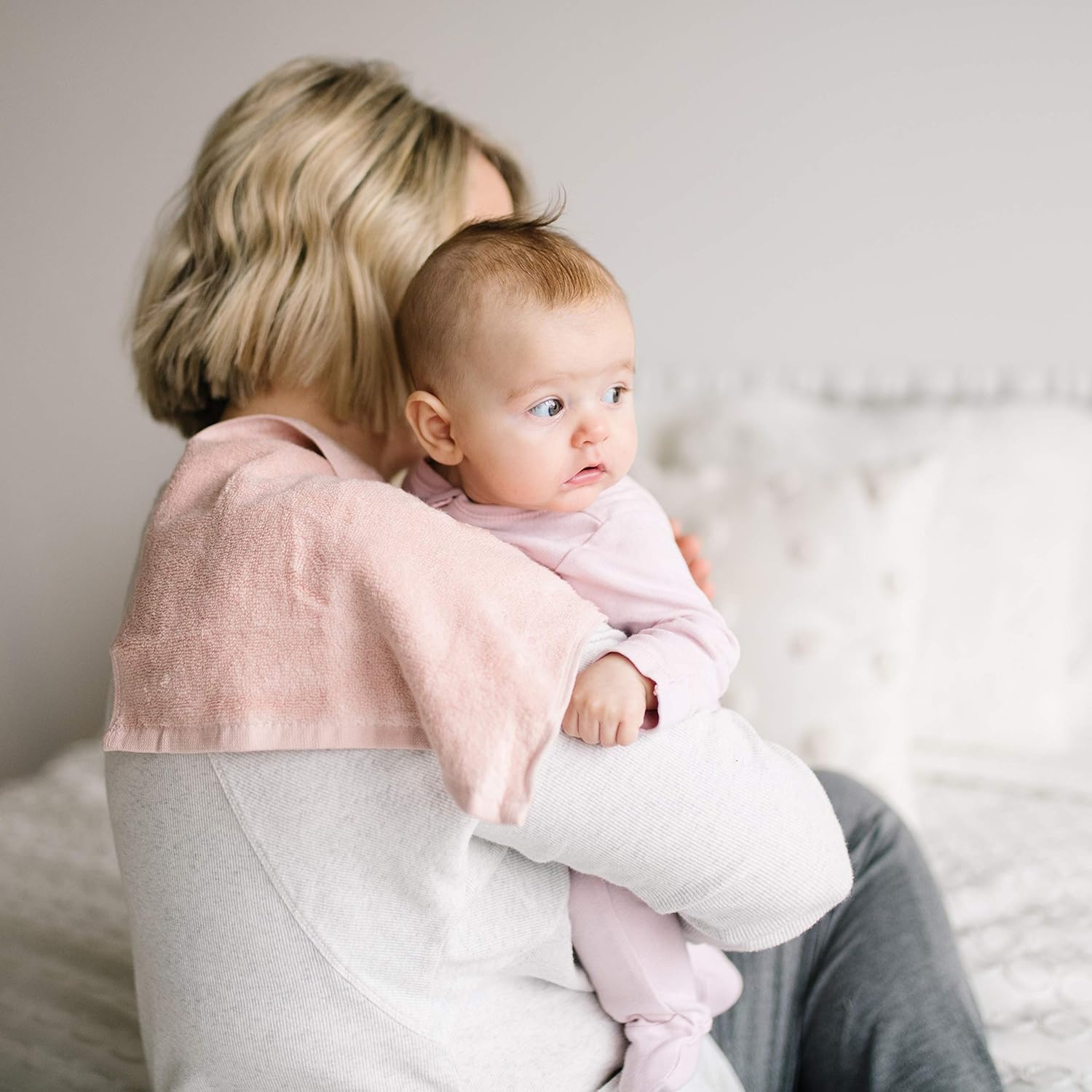 Natemia Organic Baby Washcloths (5 Pack, 12” x 12”) – 100% Organic Cotton – Ultra-Soft Baby Towels for Sensitive Skin – Newborn, Boys & Girls – Bathtime Wash Cloths, Baby Registry Must-Have (Pink)