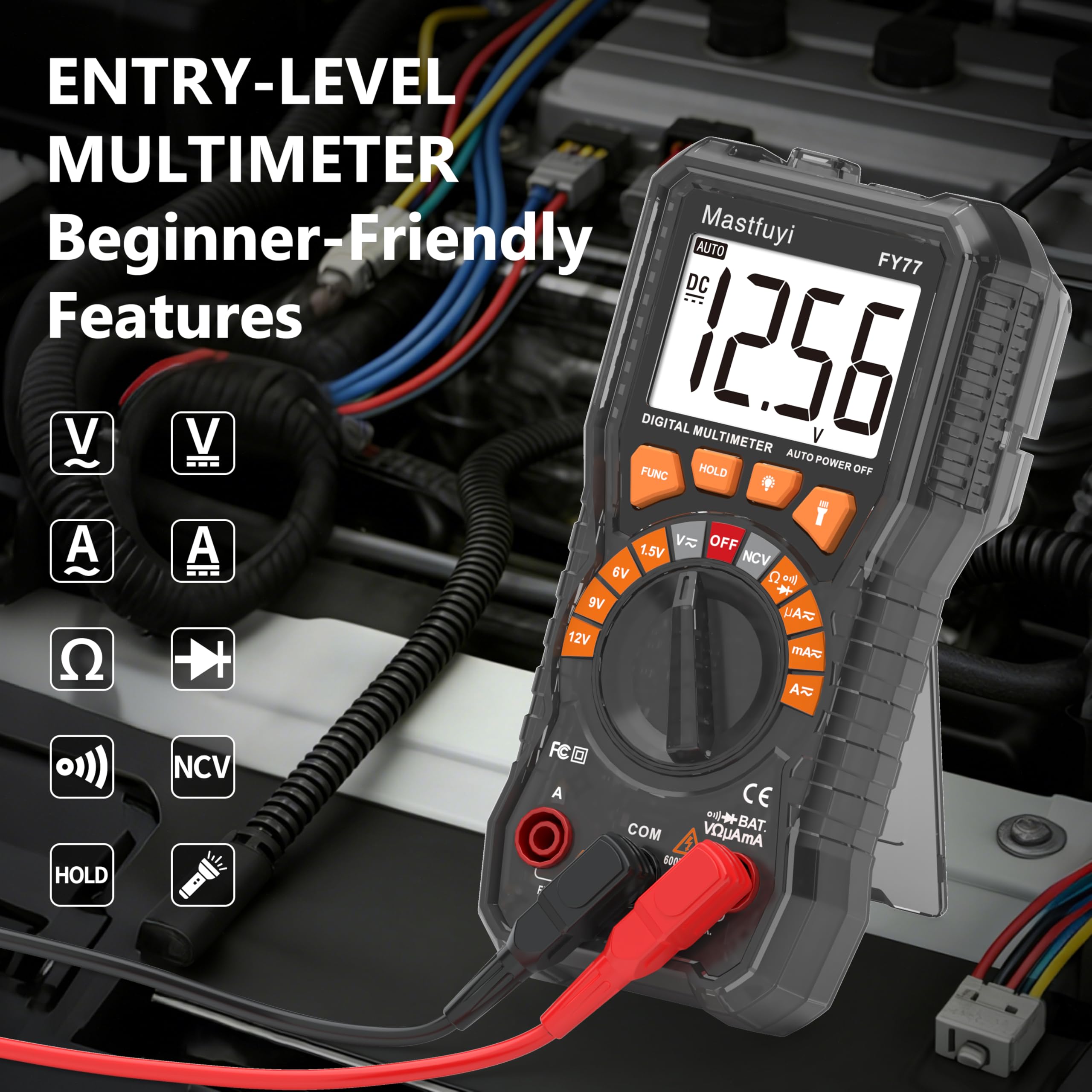 Multimetro Digitale, Tester multiplo con NCV, Test di Gamma Automatico, Tester per Batterie, Conta il Vero RMS 2000, Corrente AC/DC, Tensione AC/DC, Continuità, Resistenza, Diodo