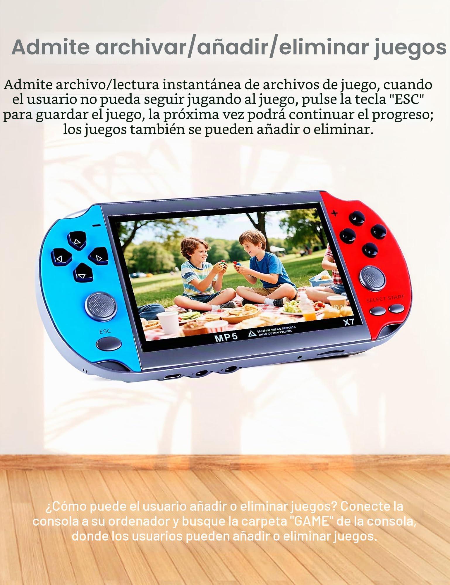 CZT Consola retro de 4,3 pulgadas con 3000 juegos incorporados, que soporta juegos archivados MP3/MP4, consola portátil para niños, simulador de arcade y regalos para niños (rojo azul)