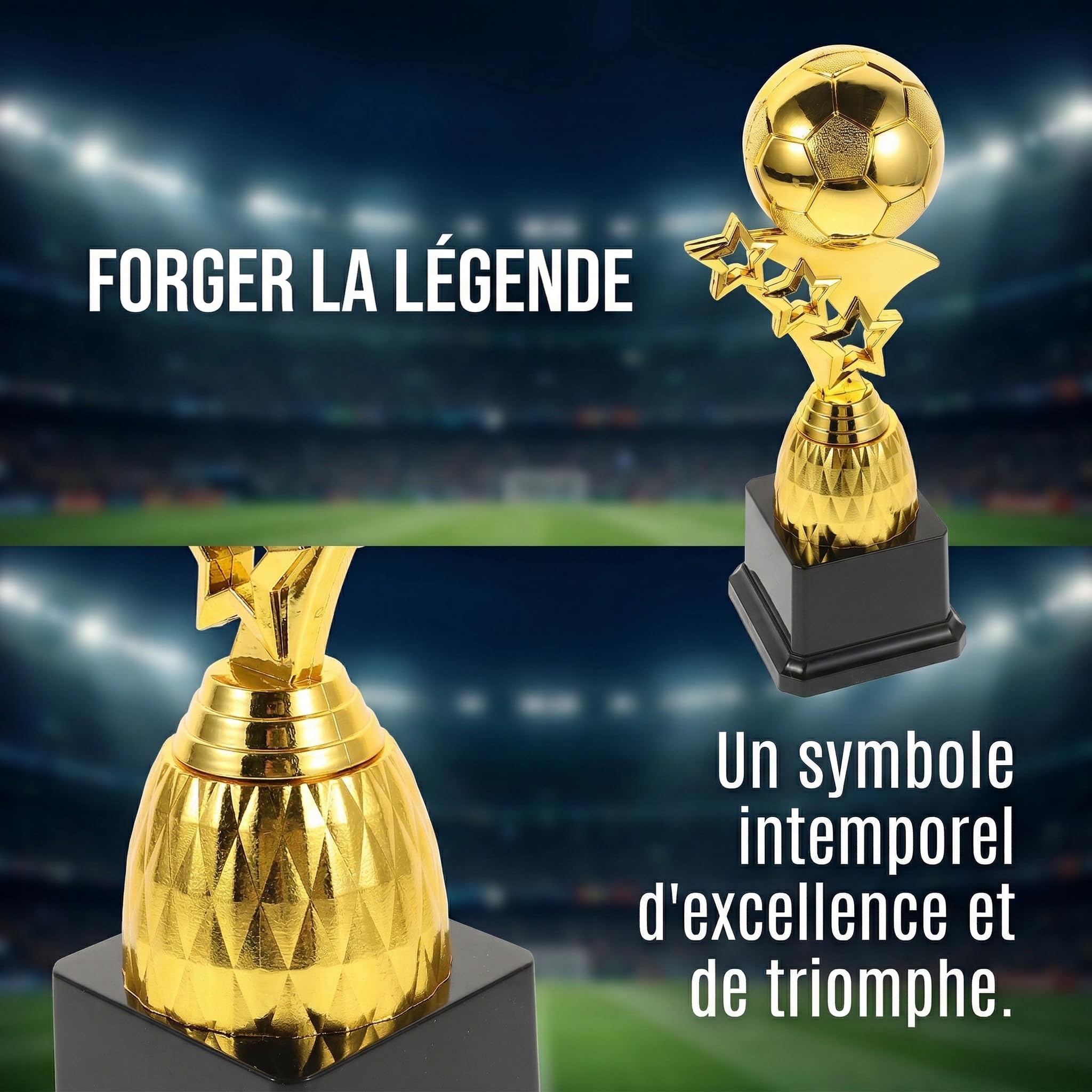 Toyvian Trophée Football Coupe du Monde Ballon Doré Design Créatif Récompense Tournois Vainqueur Football Réutilisable, 9,04 x 2,95 x 2,95 Pouces