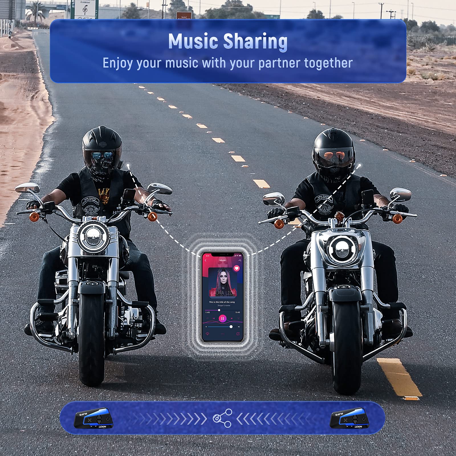 LEXIN 2pcs B4FM Motorbike With FM Radio, Helmet Bluetooth
