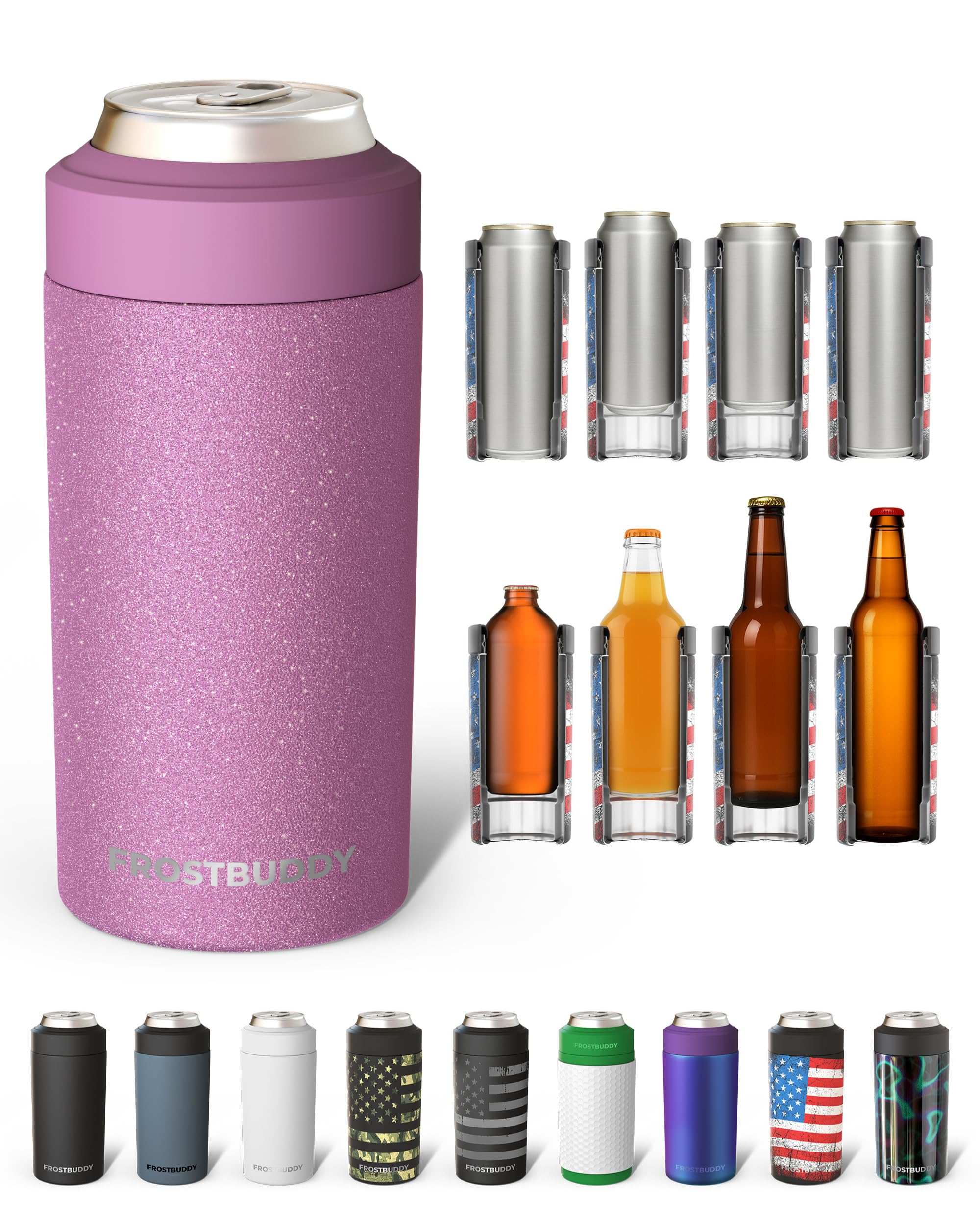 Frost Buddy Universal Can Cooler, Stainless Steel Can Insulator, Aurora | Fits 12oz, 16oz, slim cans, tall boys, bottles | Metal beer chiller & can insulator | Sweat-proof | 24-hour cold