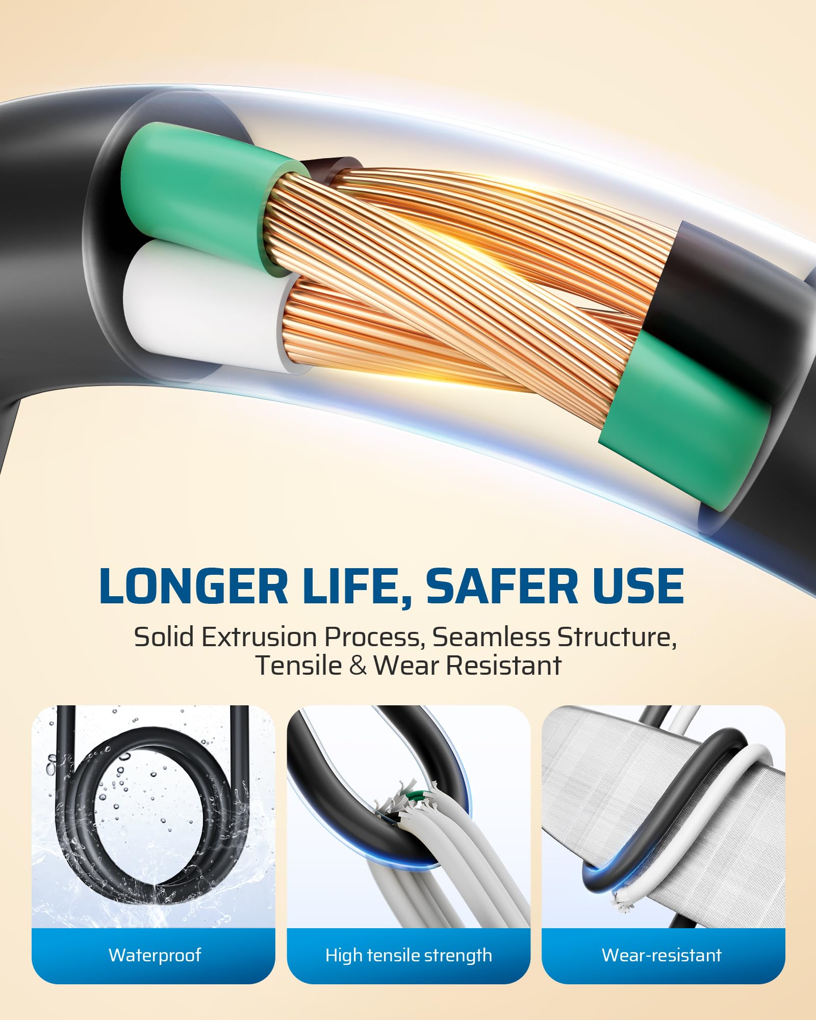 DEWENWILS - Cable de extensión resistente de 25 pies, 6 salidas con interruptor de encendido/apagado y cubierta de silicona impermeable, calibre 14/3 SJTW, cable de alimentación negro, 15A/125V/1875W
