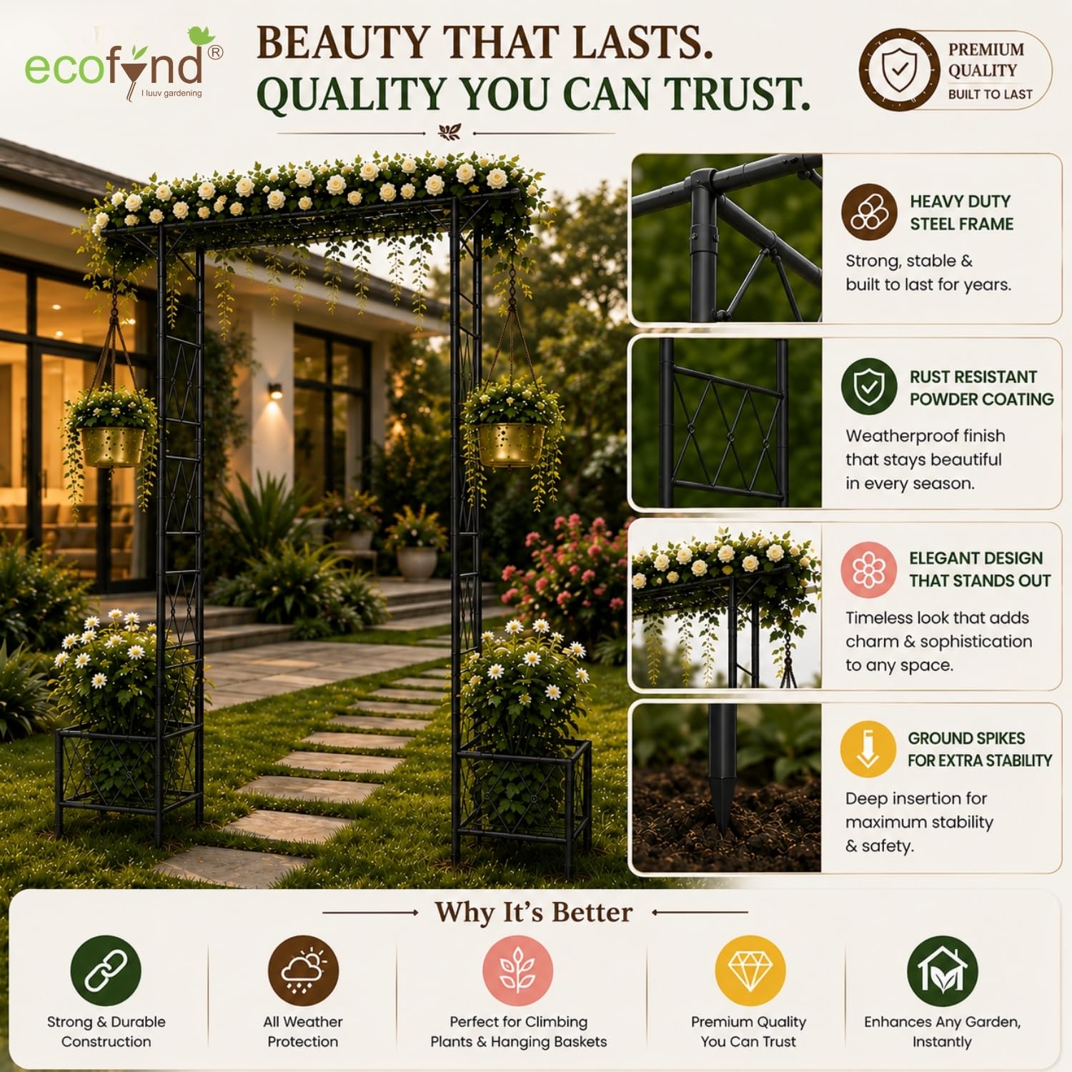 ecofynd Garden Arch - Metal Trellis for Climbing Plants -8