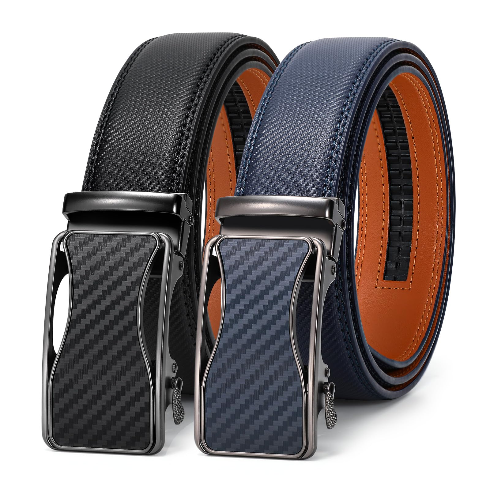 VONMELLI Mens Belt 2 Pack Leather Ratchet Belt for Men Dress Belt with Adjustable Buckle Trim to Fit