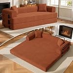 Convertible Sleeper Couch,4-in-1 Folding Couch Bed with Fixed-Shape Frame and Removable Armrests, Corduroy Floor Couch and Lounge Loveseat for Small Spaces, Bedroom, Studio,Dark Grey
