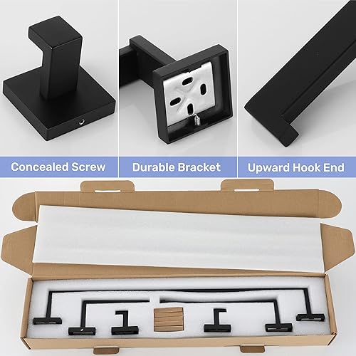 Miniatura 7 de VELIMAX Juego de 5 piezas de accesorios de baño de acero inoxidable de alta calidad, juego de toallero montado en la pared, negro mate, 24 pulgadas