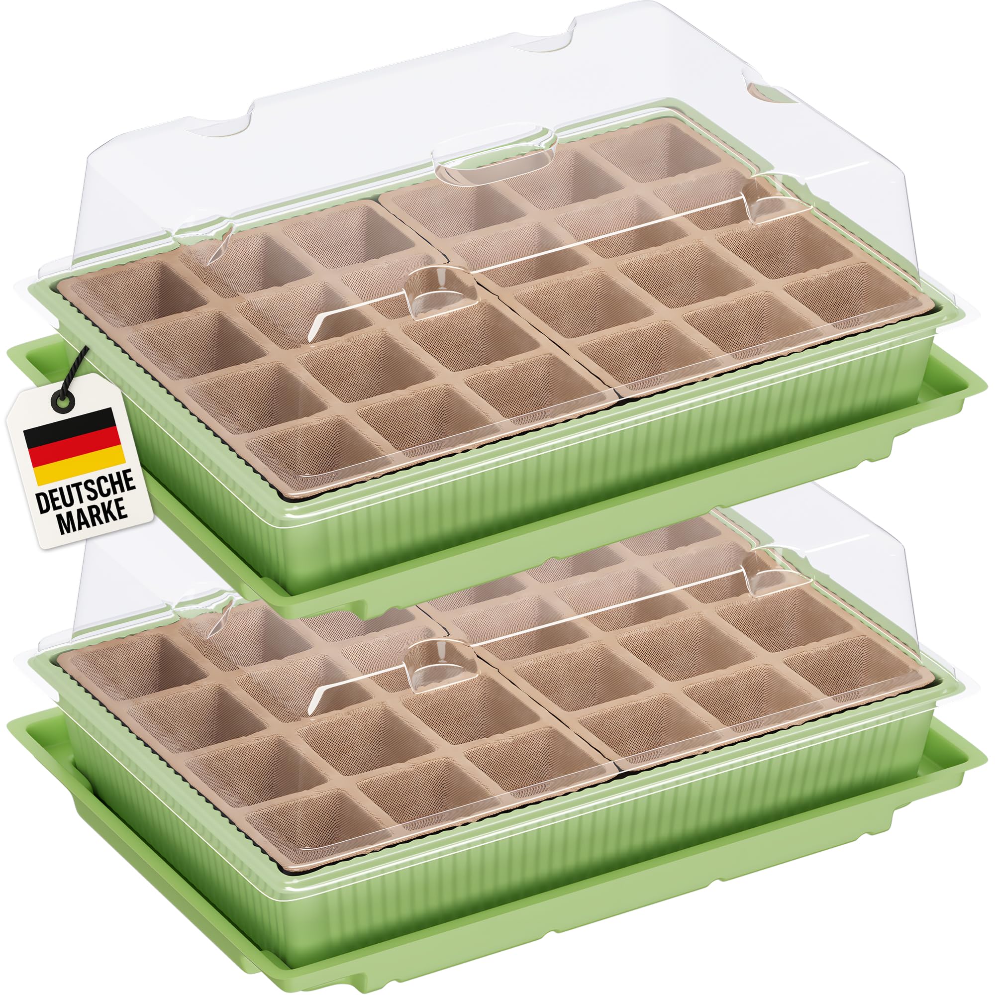 WELLGRO Mini szklarnia na 24 rośliny, ok. 27 x 19 x 10 cm (dł. x szer. x wys.), zielona/przezroczysta, tworzywo sztuczne/celuloza, ilość do wyboru, liczba sztuk: 2 sztuki